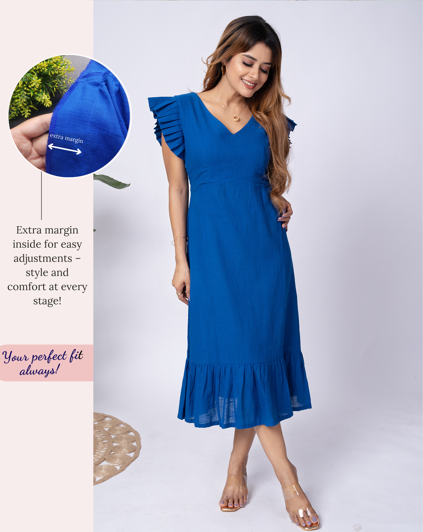 Royal Blue Cotton Midi Dress