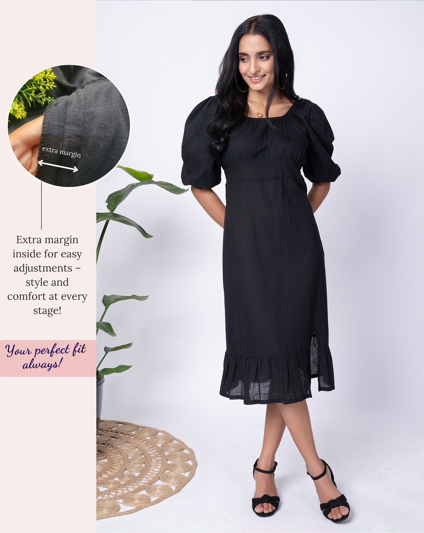 Charcoal Black Midi Dress