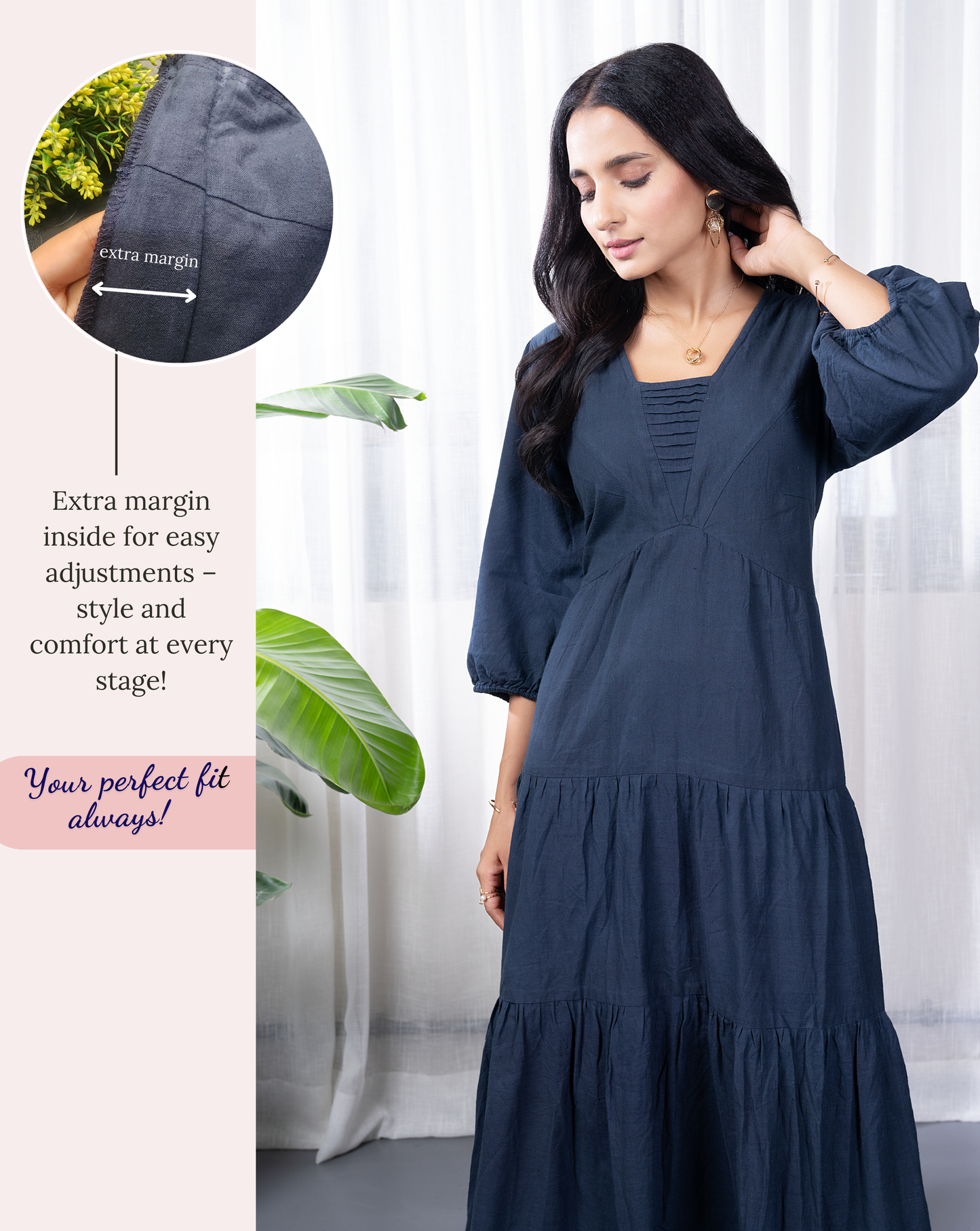Navy Cotton Long Dress