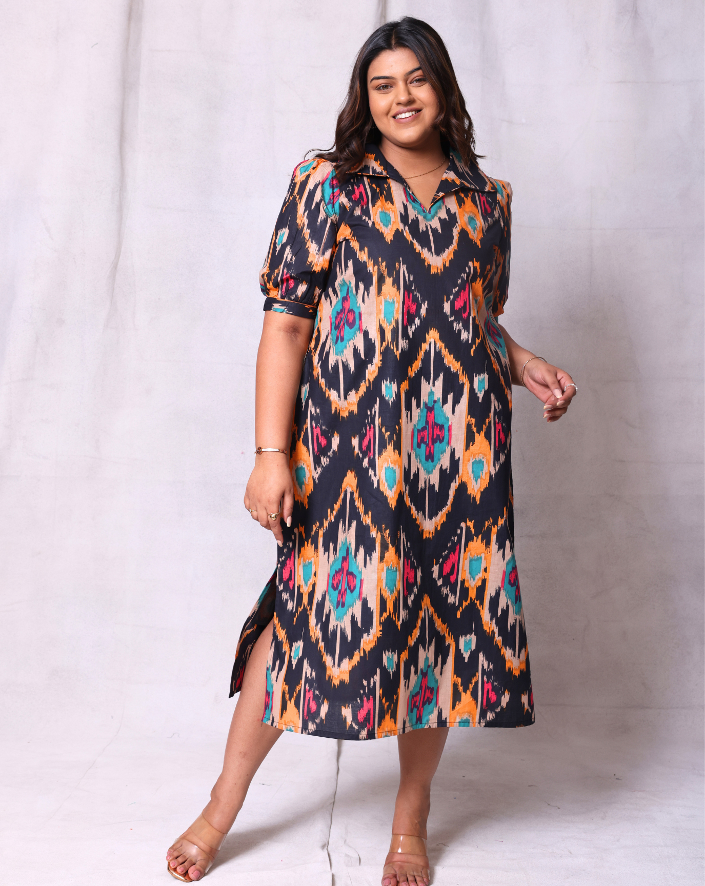 Ikkat Story Long Dress-Black