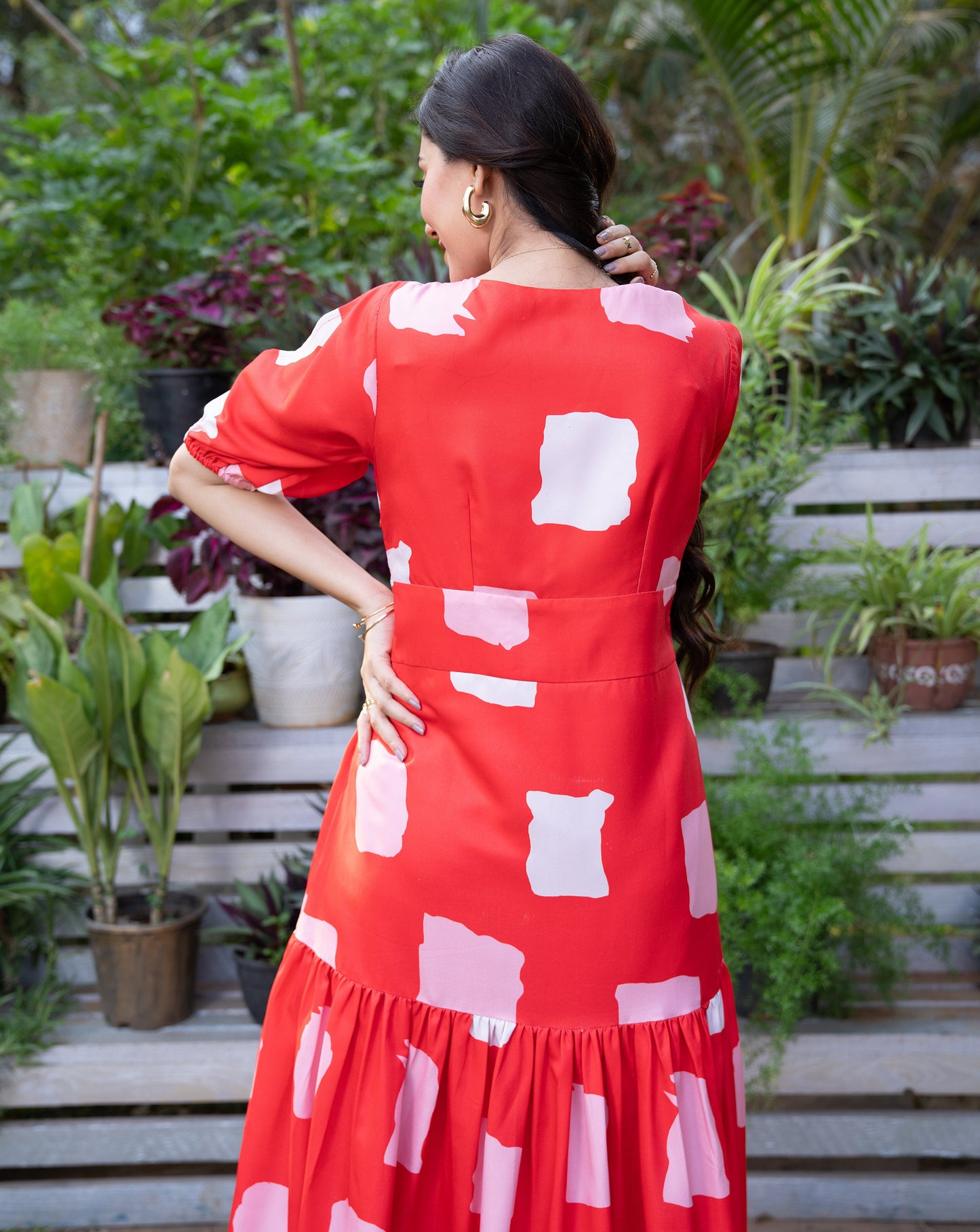 Crimson Printed Long Dress