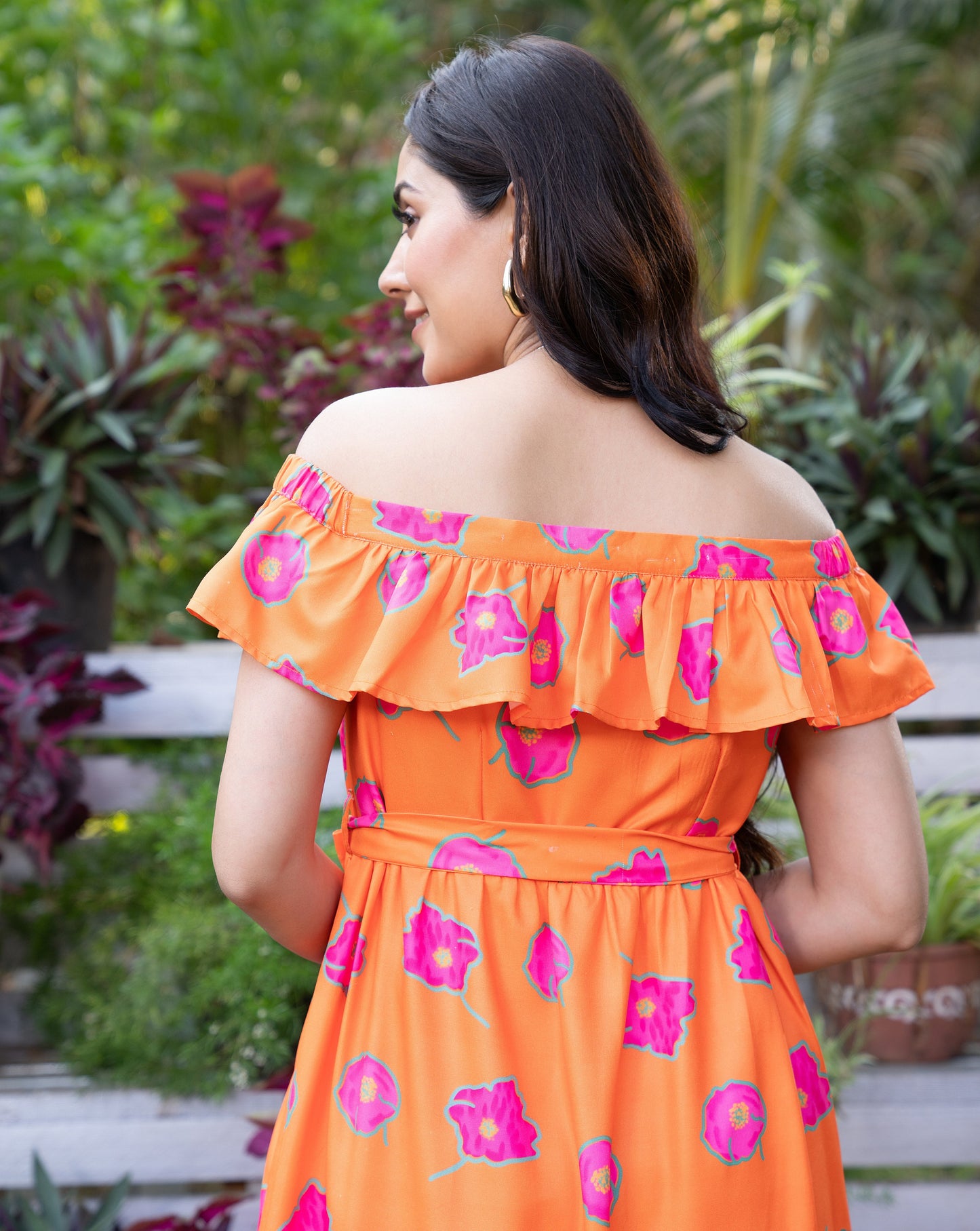 Floral Candy Orange Long Dress