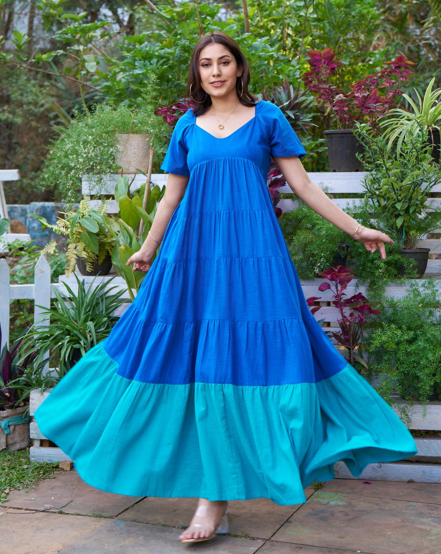 Ocean Blue Cotton Long Dress