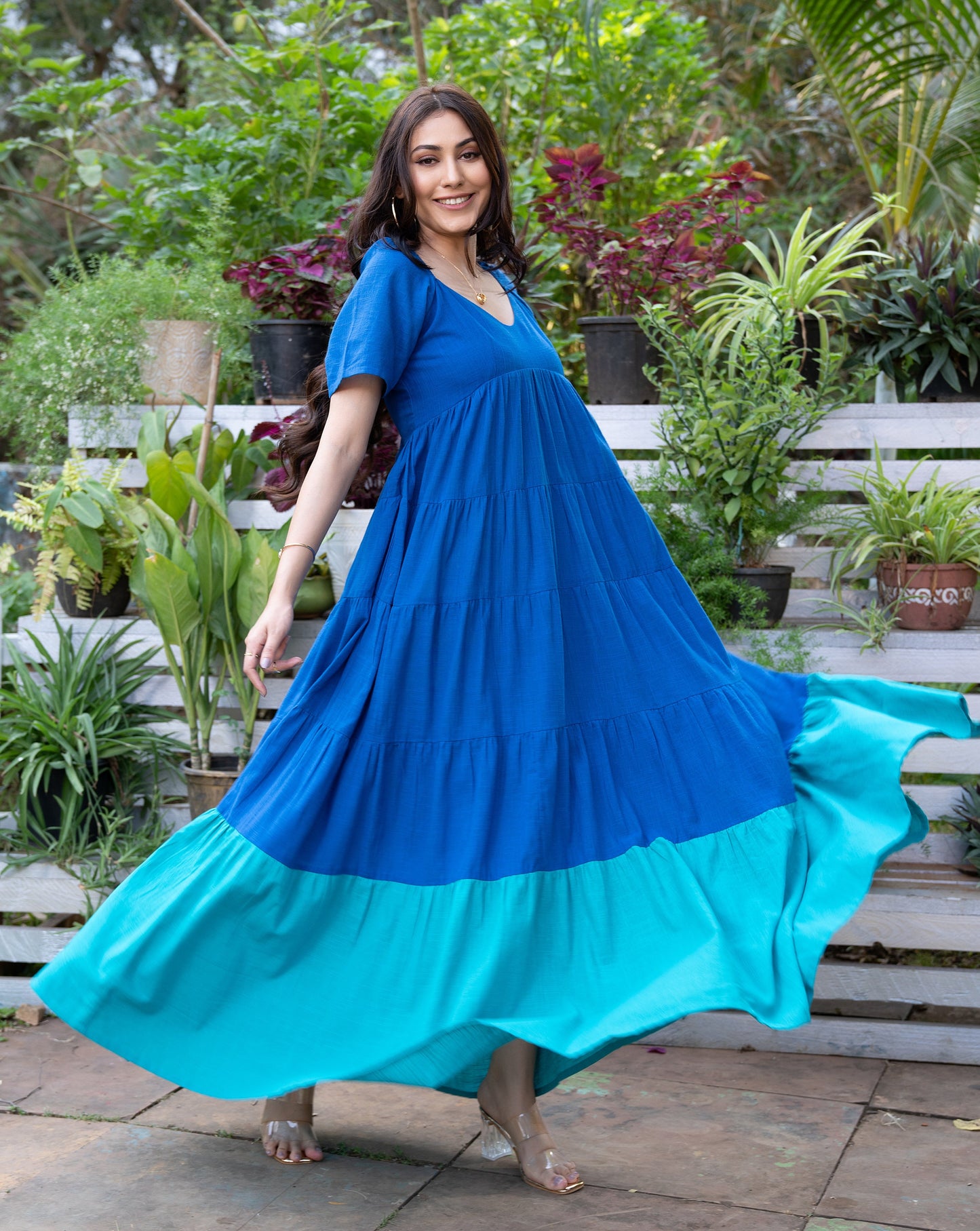 Ocean Blue Cotton Long Dress