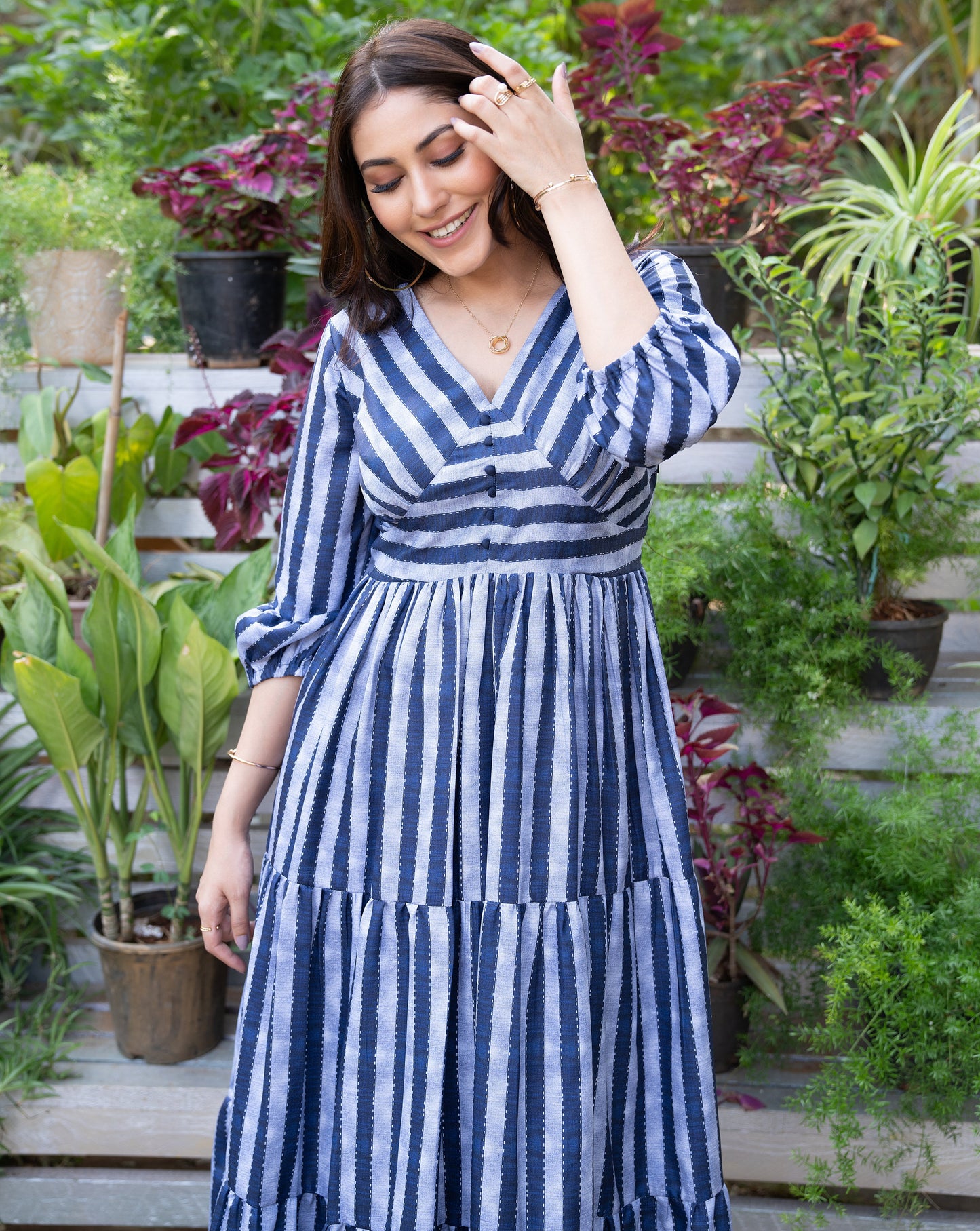 Navy Stripe Long Dress