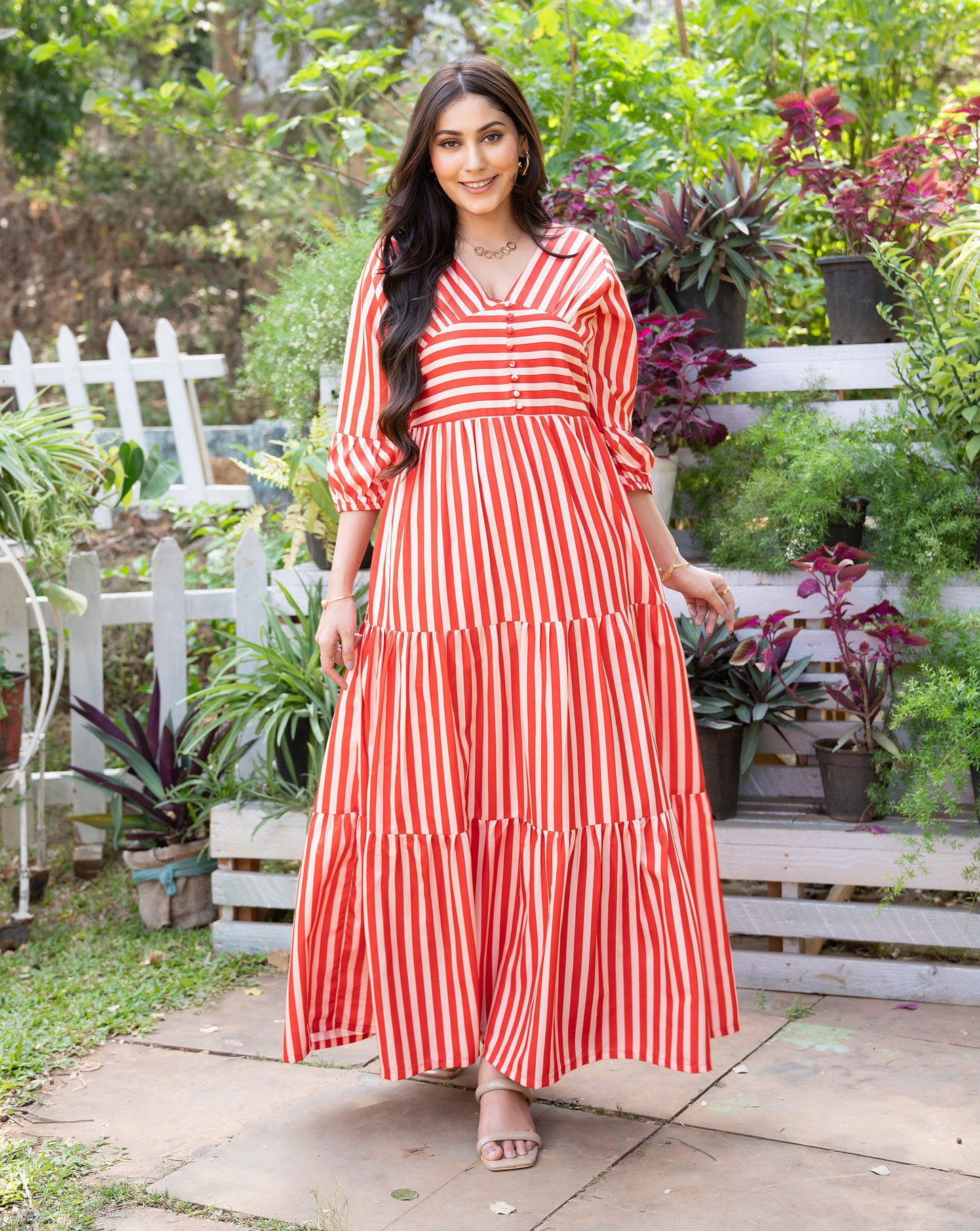 Orange Stripes Long Dress