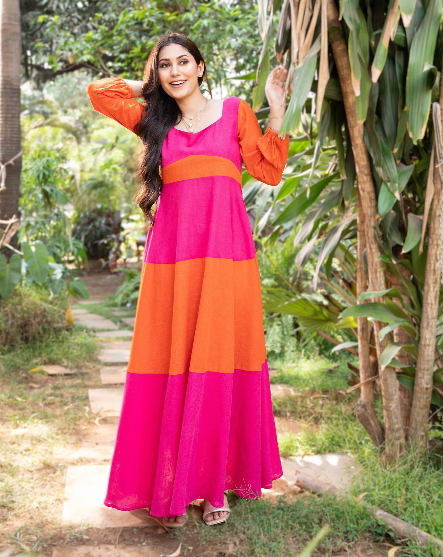 Pink Poppin Cotton Long Dress