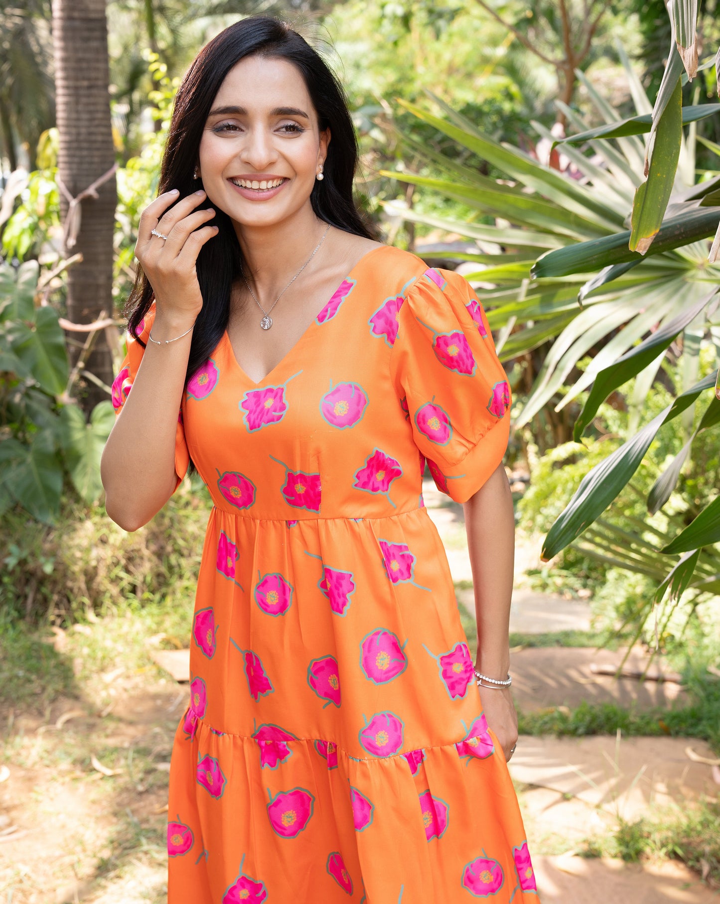 Orange Floral Candy Short Dress