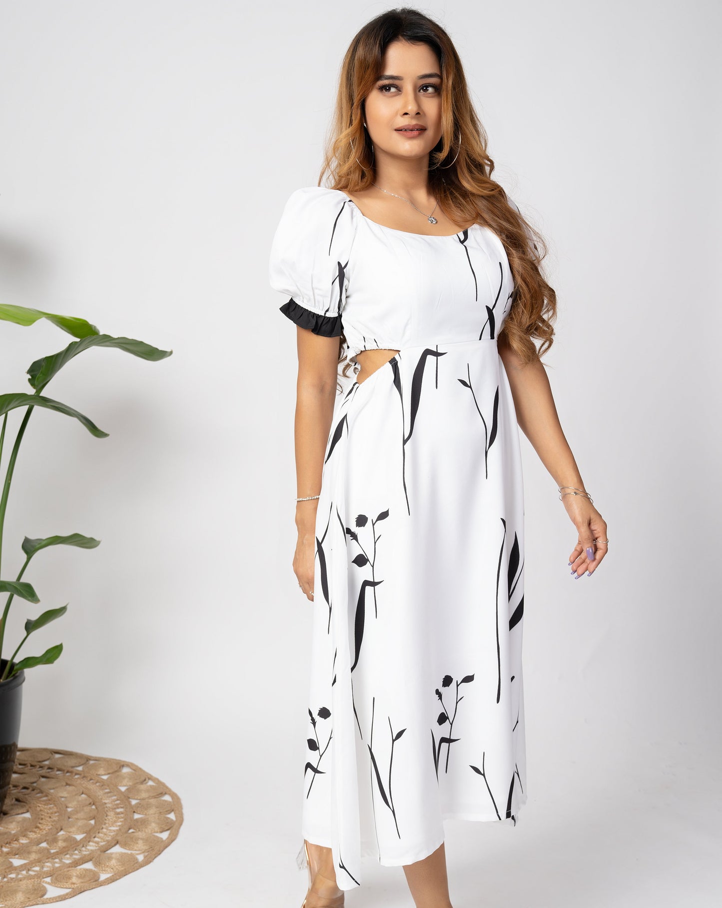 Monocrome Printed Midi Dress