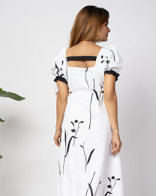 Monocrome Printed Midi Dress