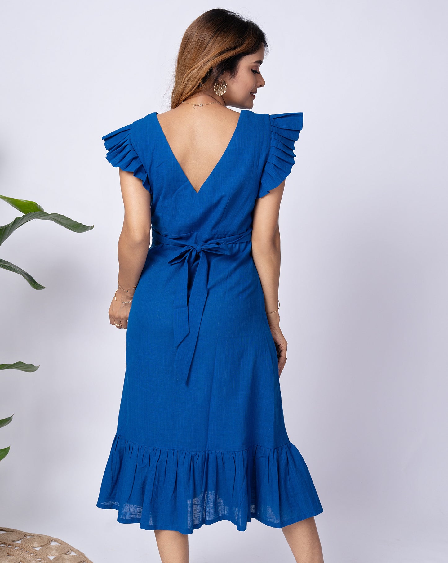 Royal Blue Cotton Midi Dress