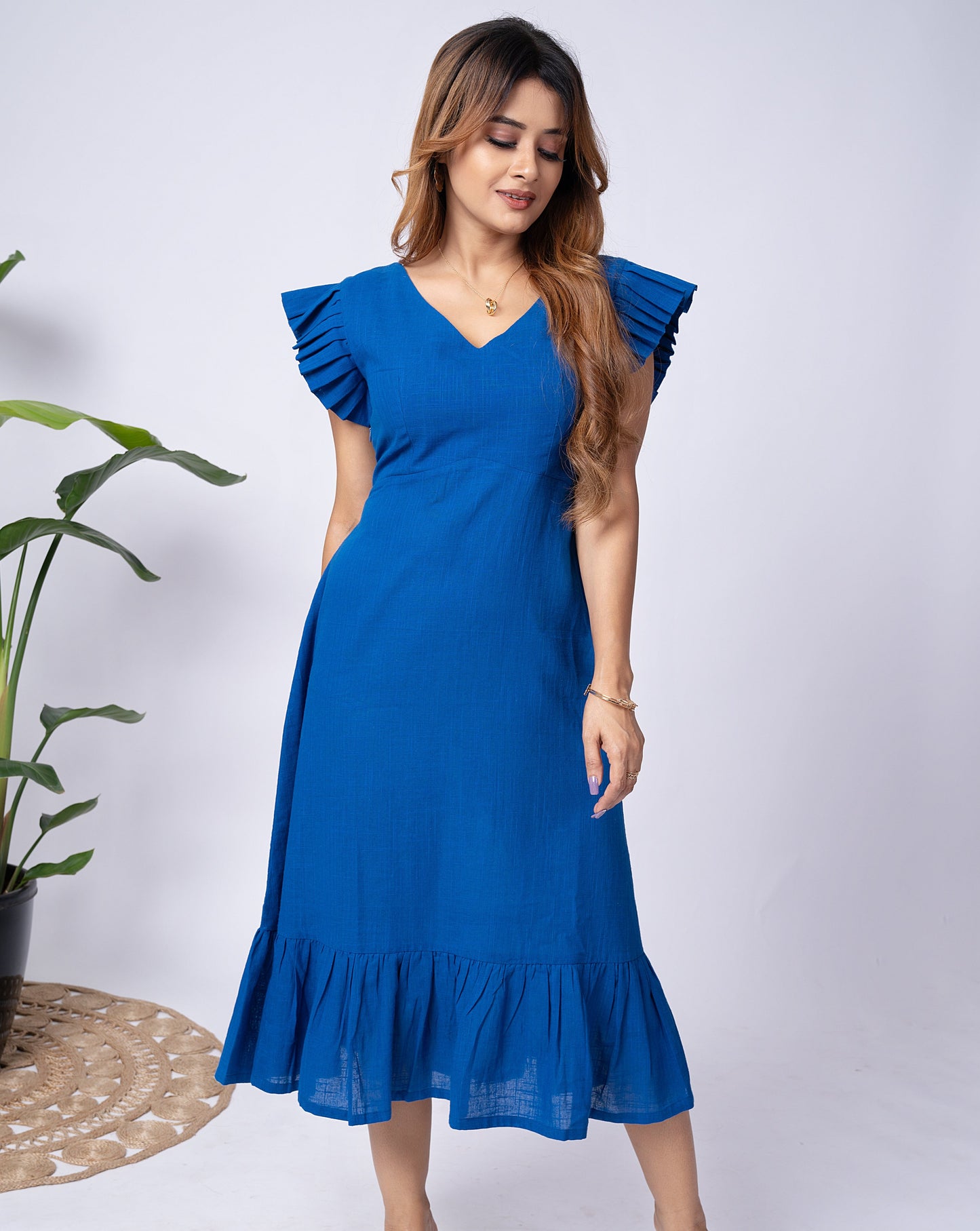 Royal Blue Cotton Midi Dress