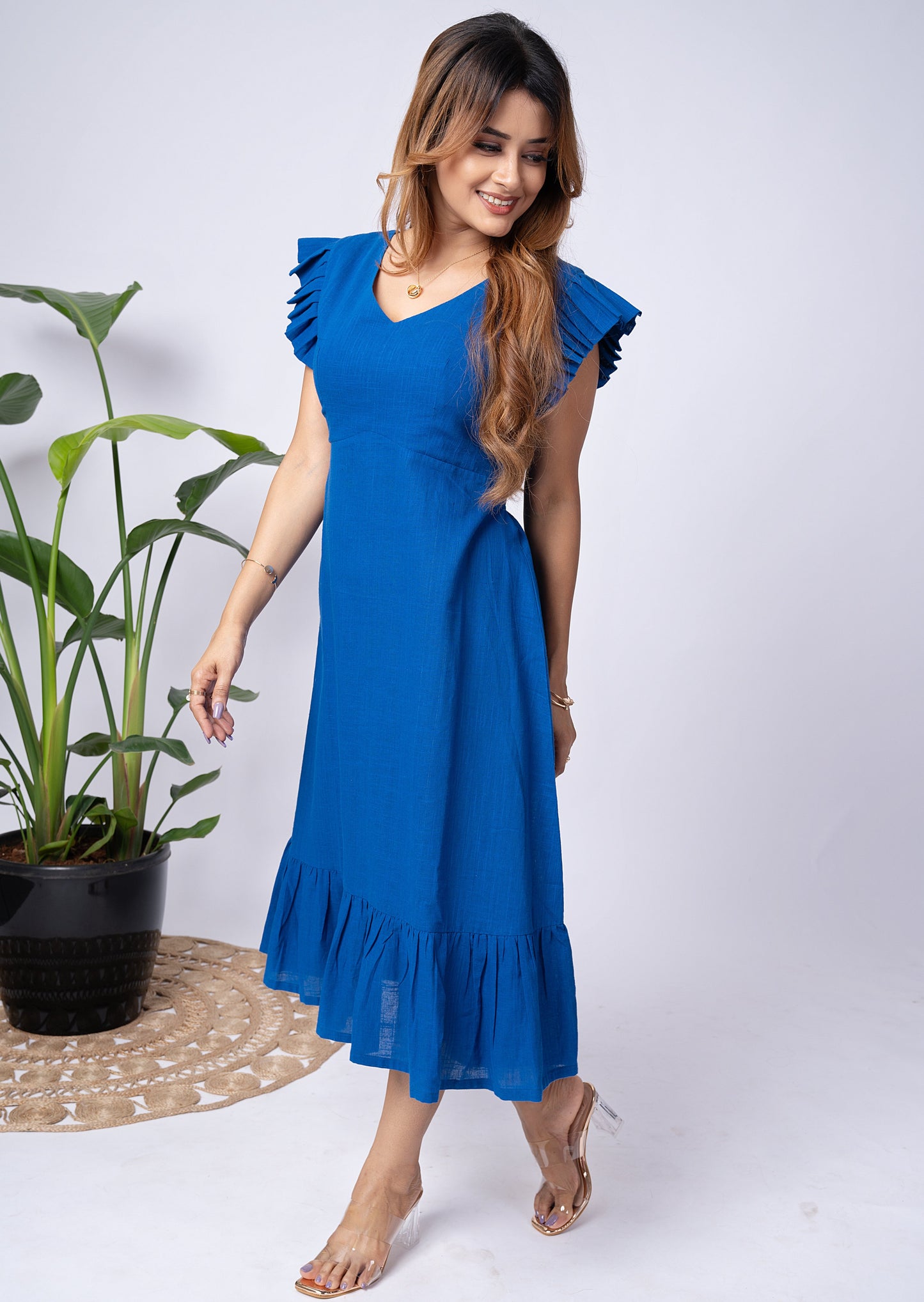 Royal Blue Cotton Midi Dress