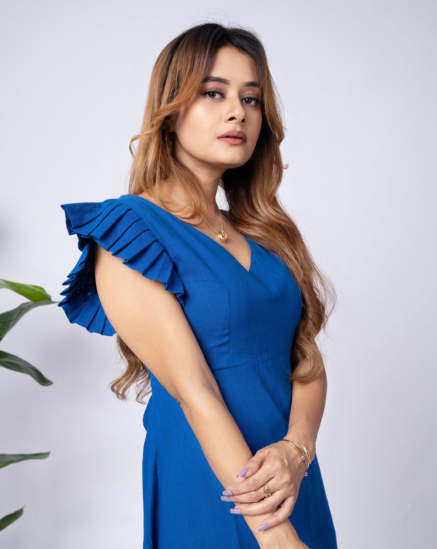 Royal Blue Cotton Midi Dress