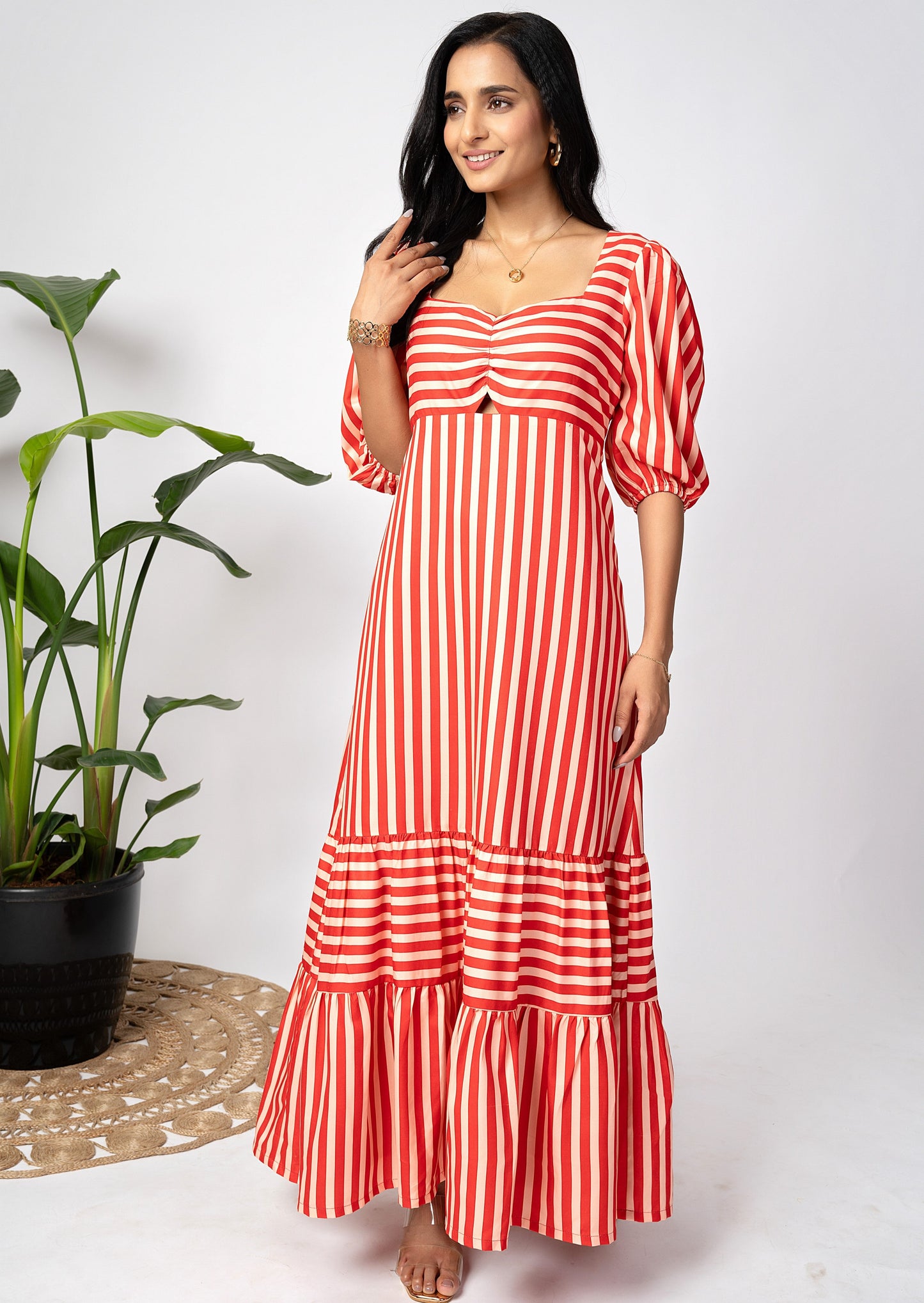 Coral Streaks Long Dress