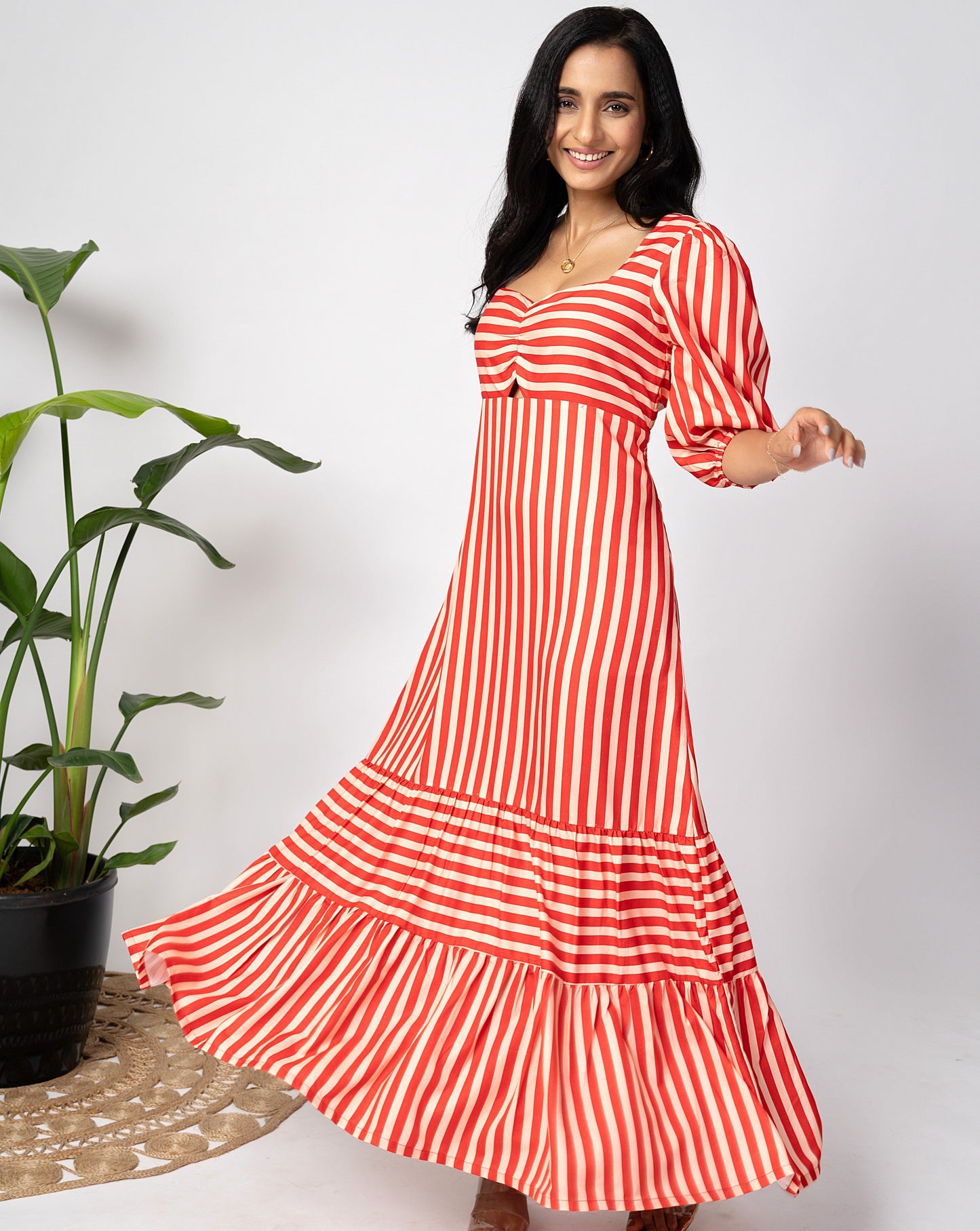 Coral Streaks Long Dress