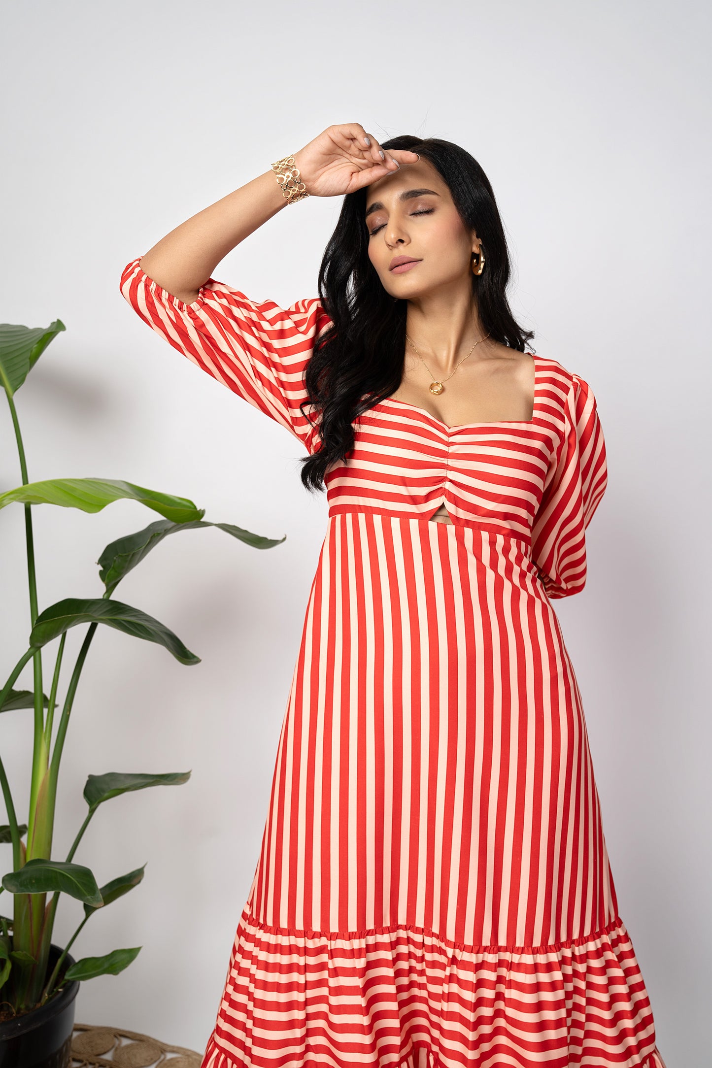 Coral Streaks Long Dress