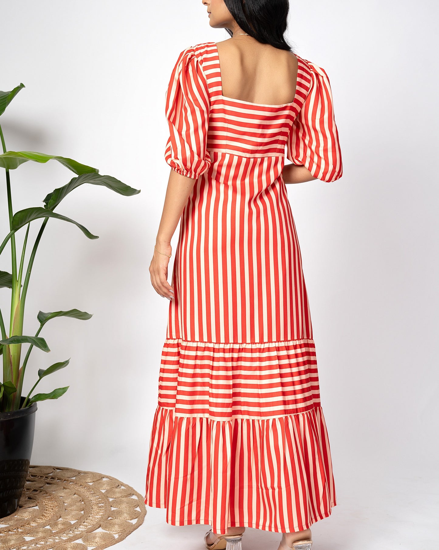 Coral Streaks Long Dress