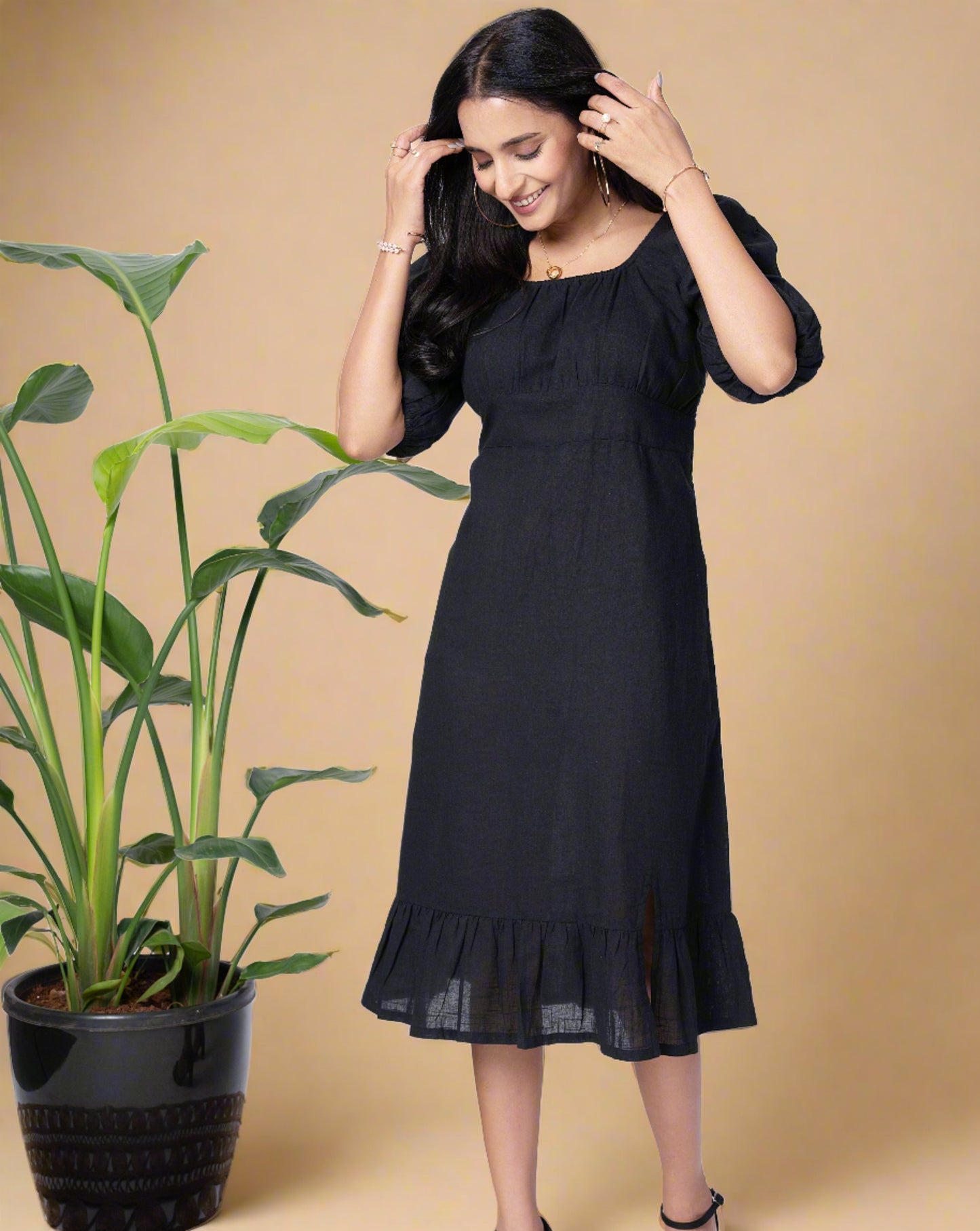 Charcoal Black Midi Dress