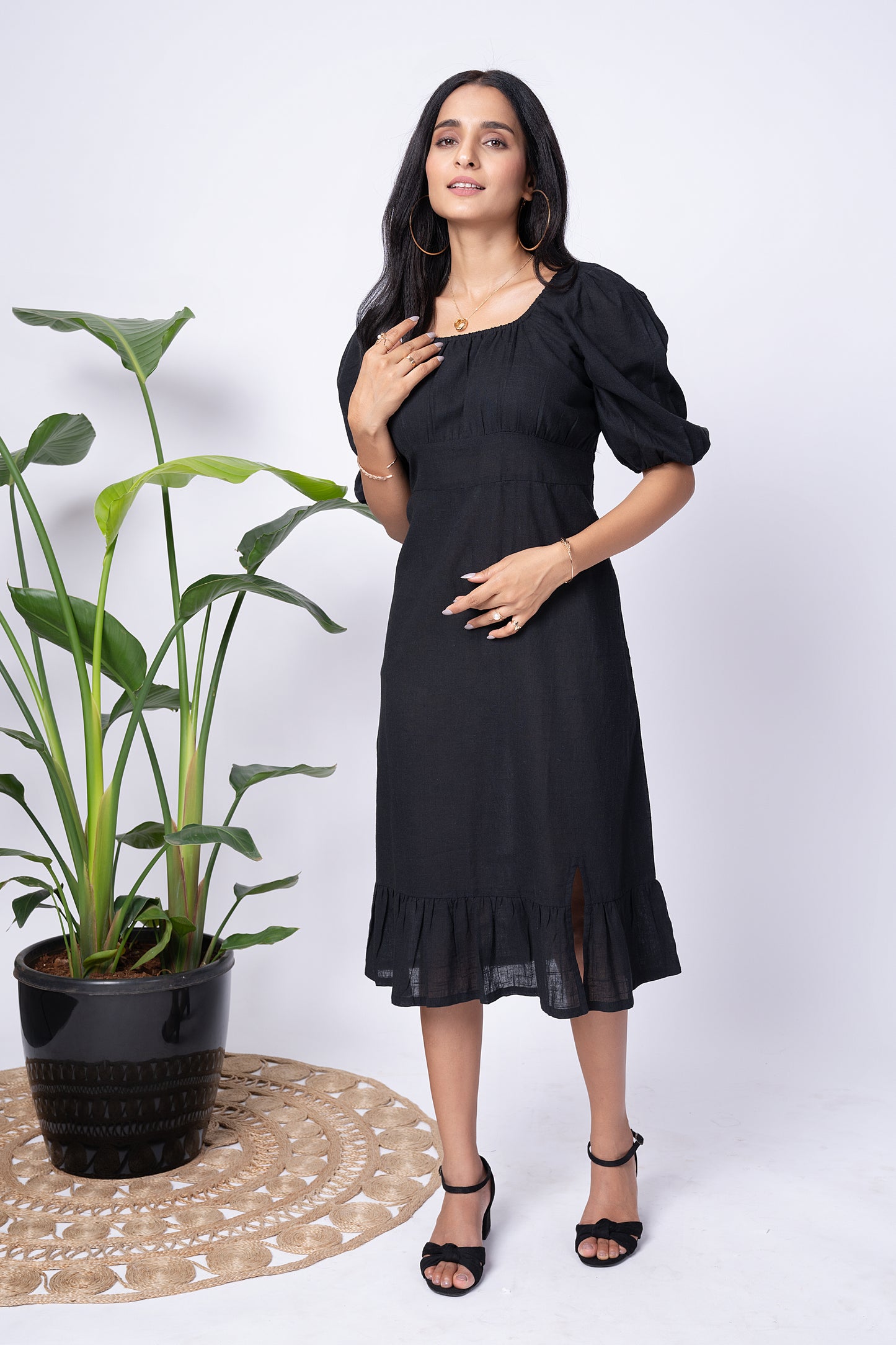 Charcoal Black Midi Dress