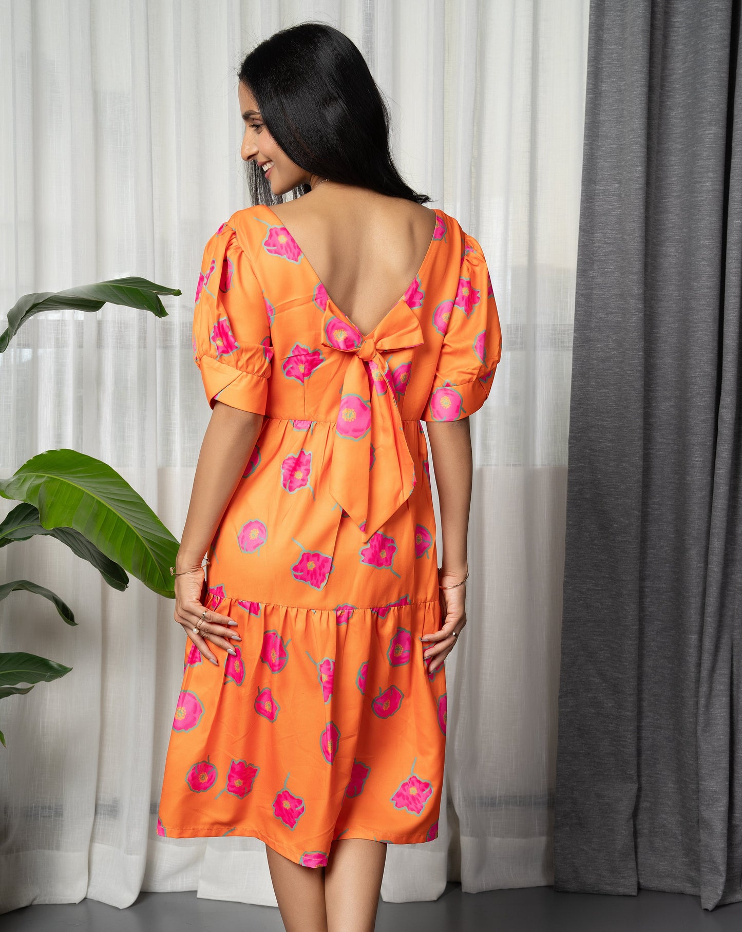 Orange Floral Candy Short Dress