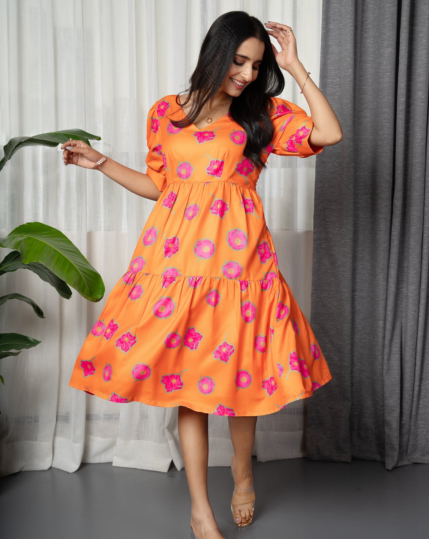 Orange Floral Candy Short Dress