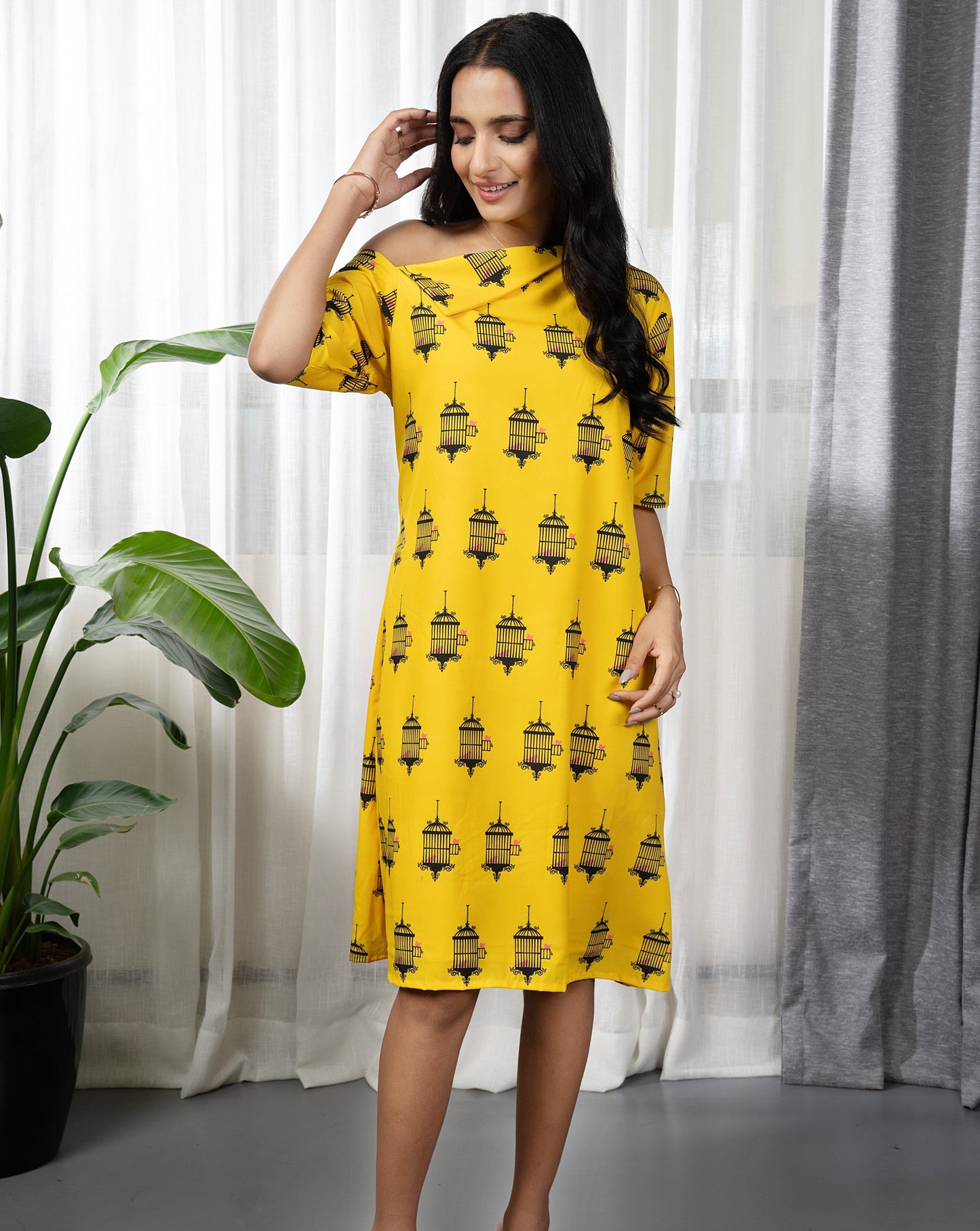 Yellow Pinjra Short Dress