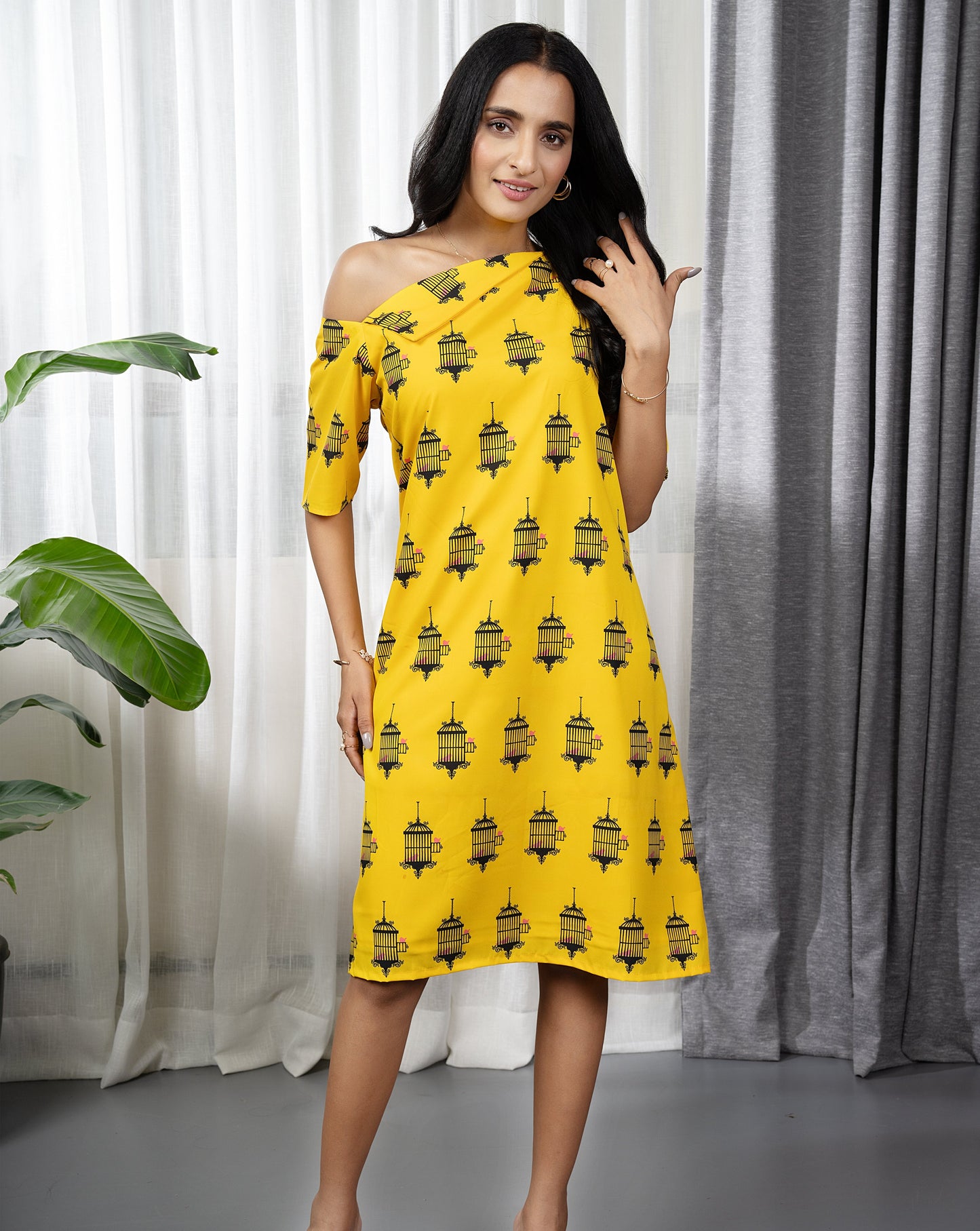 Yellow Pinjra Short Dress
