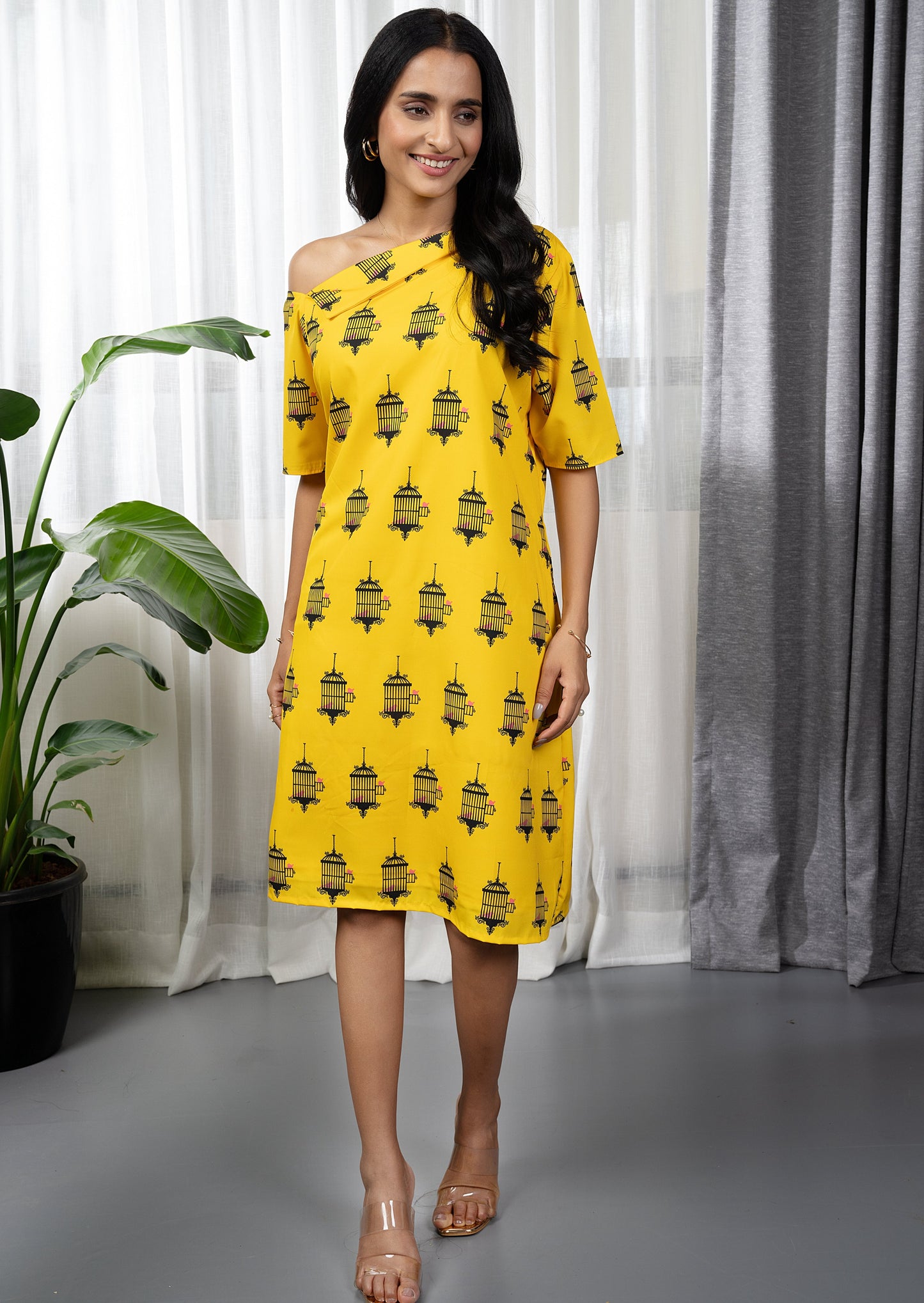 Yellow Pinjra Short Dress