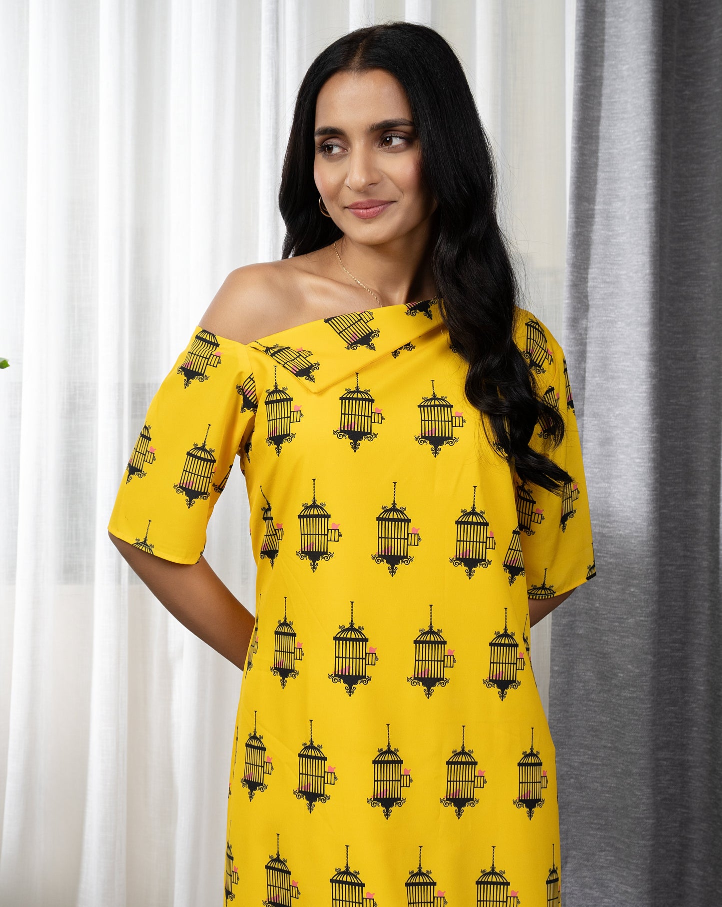 Yellow Pinjra Short Dress