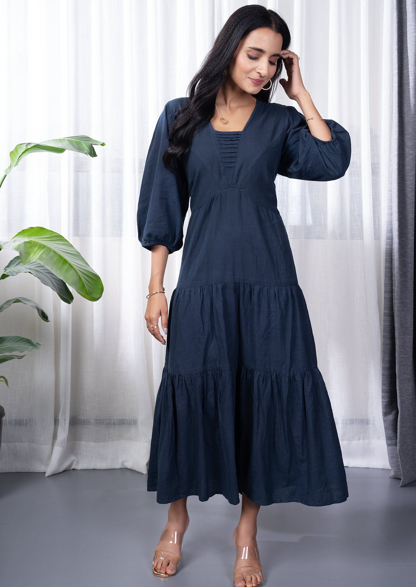 Navy Cotton Long Dress