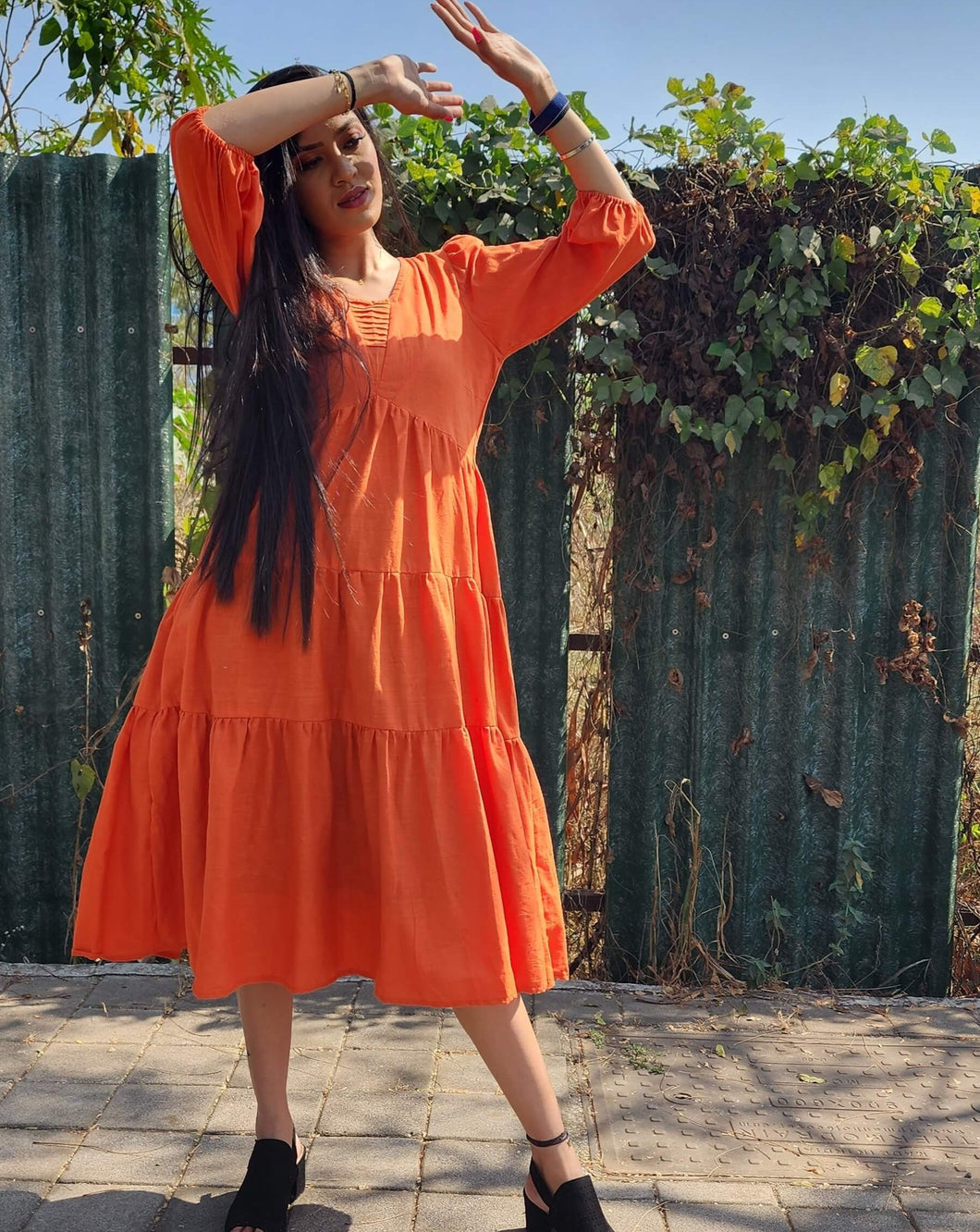 khaadi long dress orange
