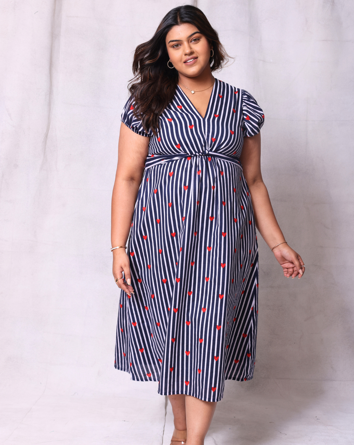 Lil Heart Long Dress-Navy