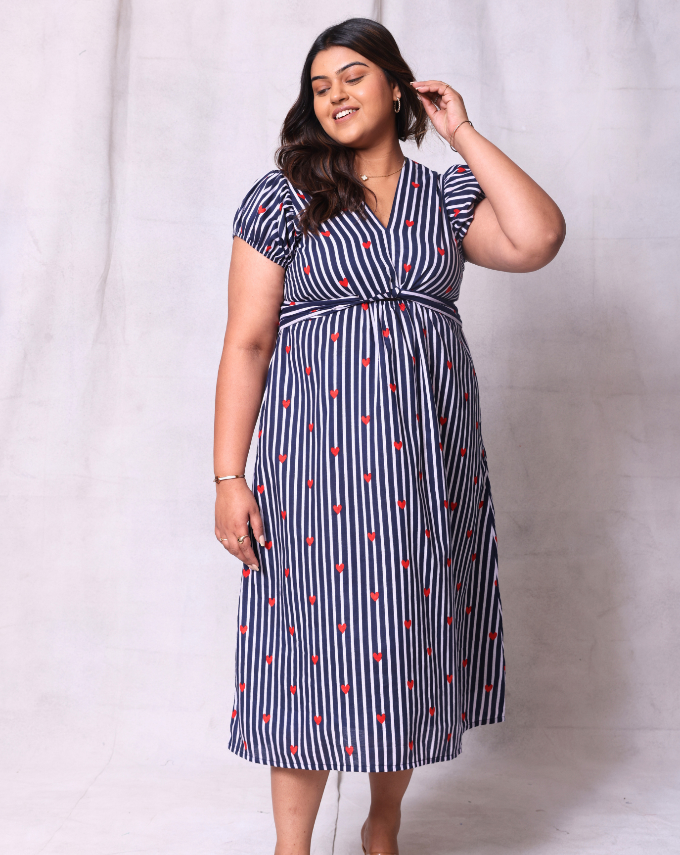 Lil Heart Long Dress-Navy