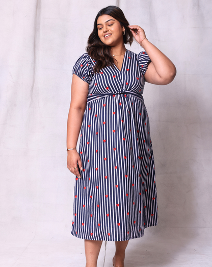 Lil Heart Long Dress-Navy