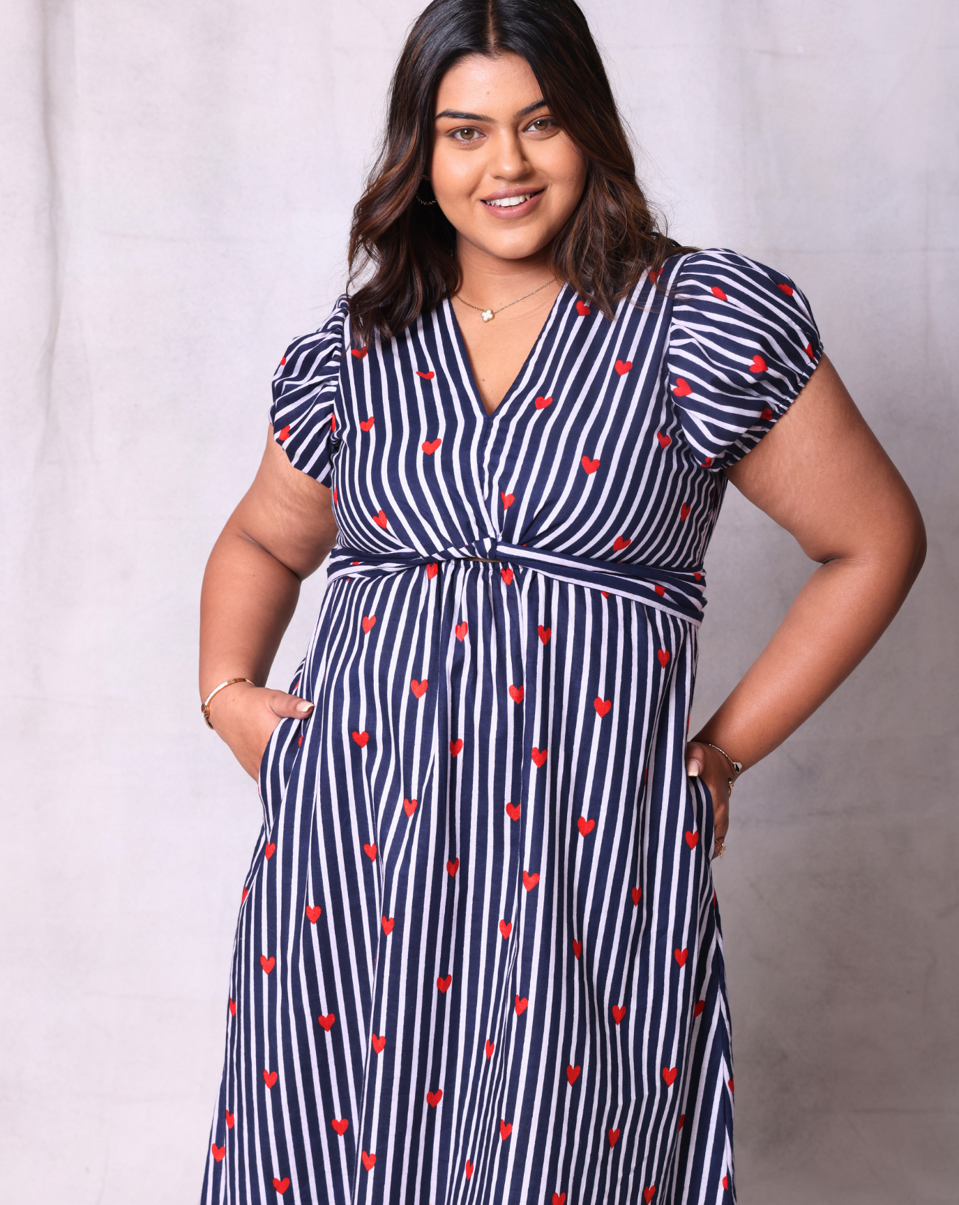 Lil Heart Long Dress-Navy