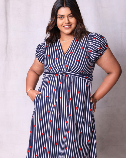 Lil Heart Long Dress-Navy