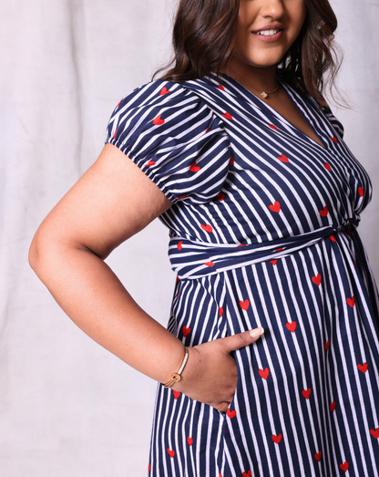 Lil Heart Long Dress-Navy