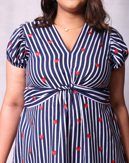 Lil Heart Long Dress-Navy