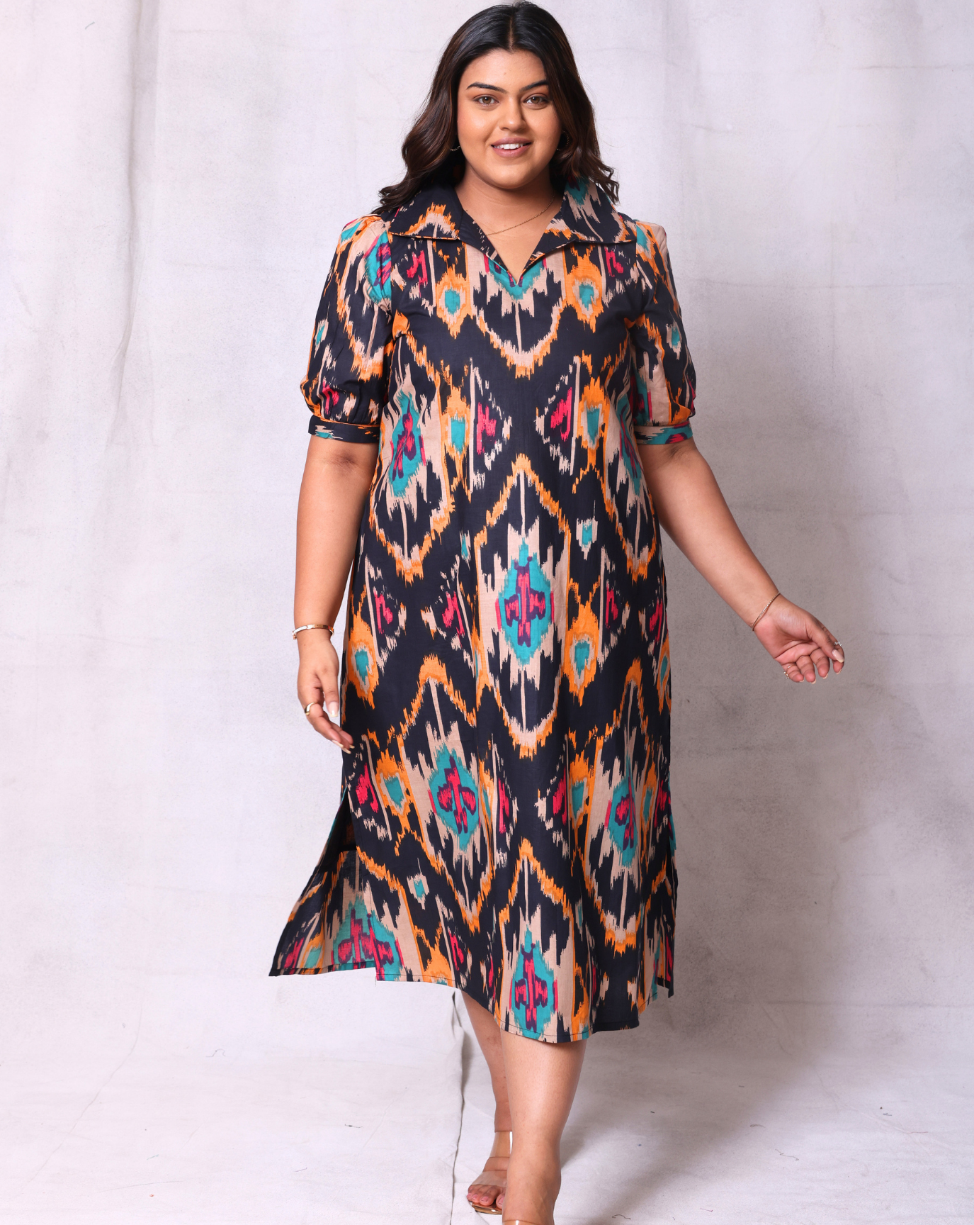 Ikkat Story Long Dress-Black