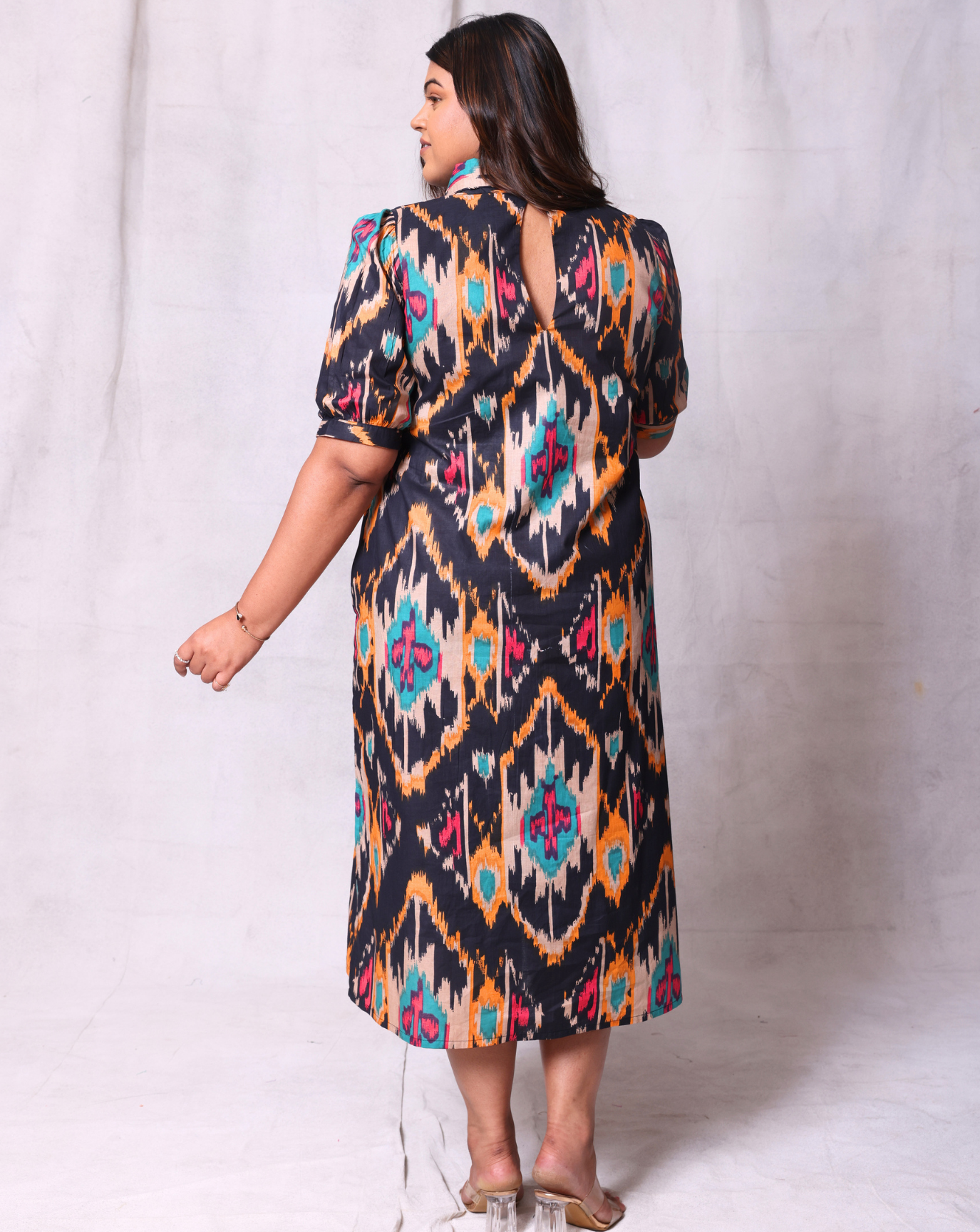 Ikkat Story Long Dress-Black