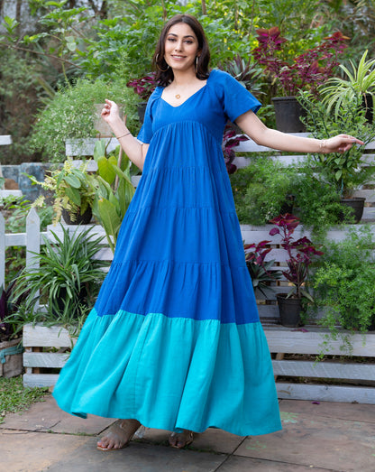 Ocean Blue Cotton Long Dress Label nayshas Ocean Blue Cotton Long Dress Label nayshas