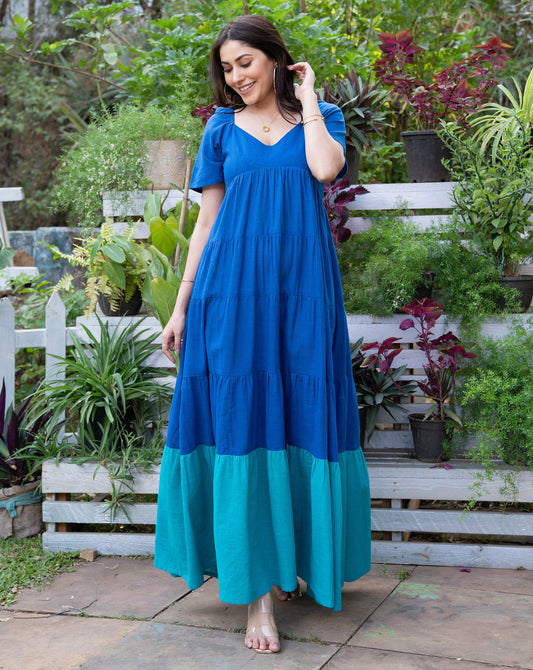 Ocean Blue Cotton Long Dress