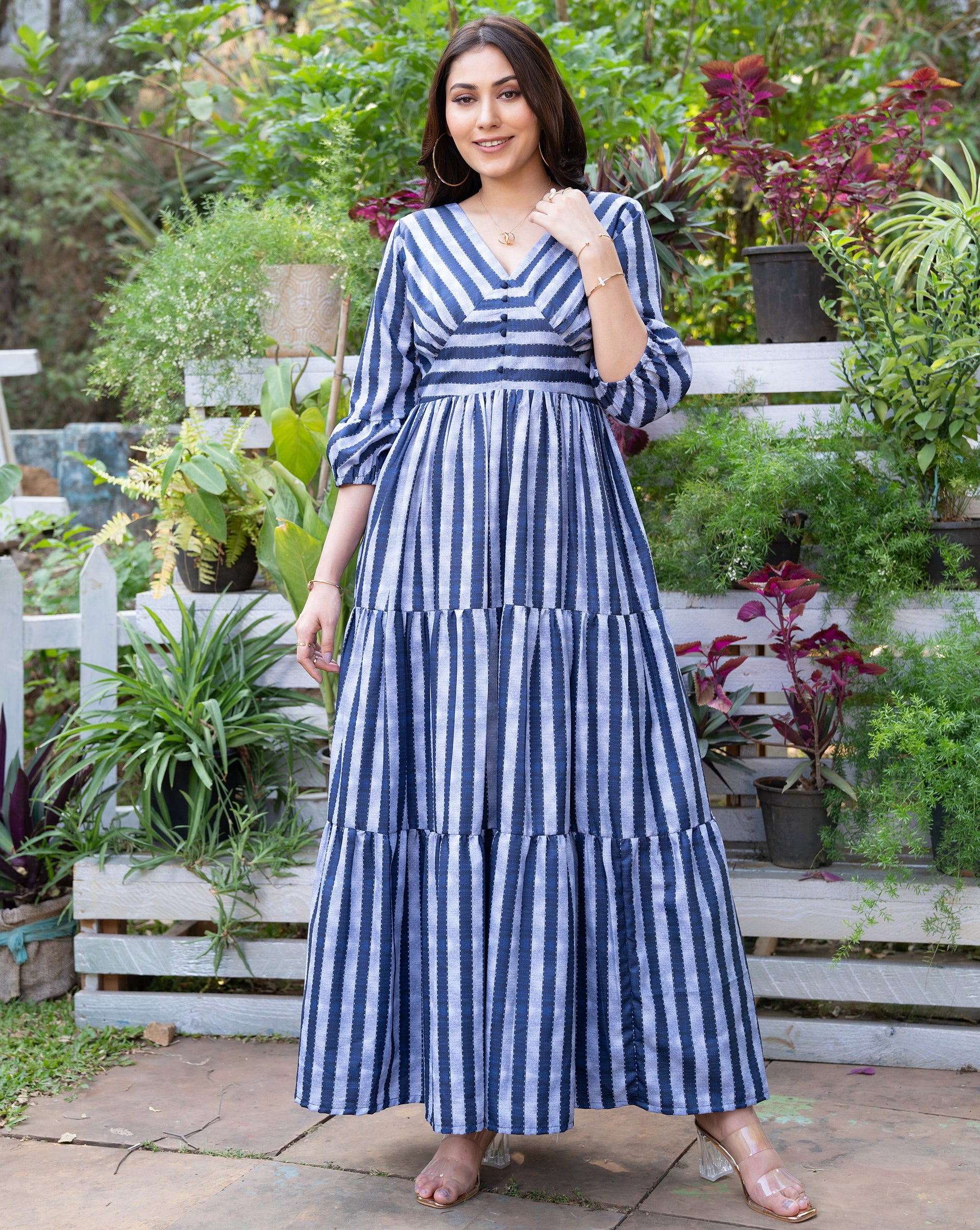 white christmas dresses Lorena Striped Linen Maxi Dress main image 0