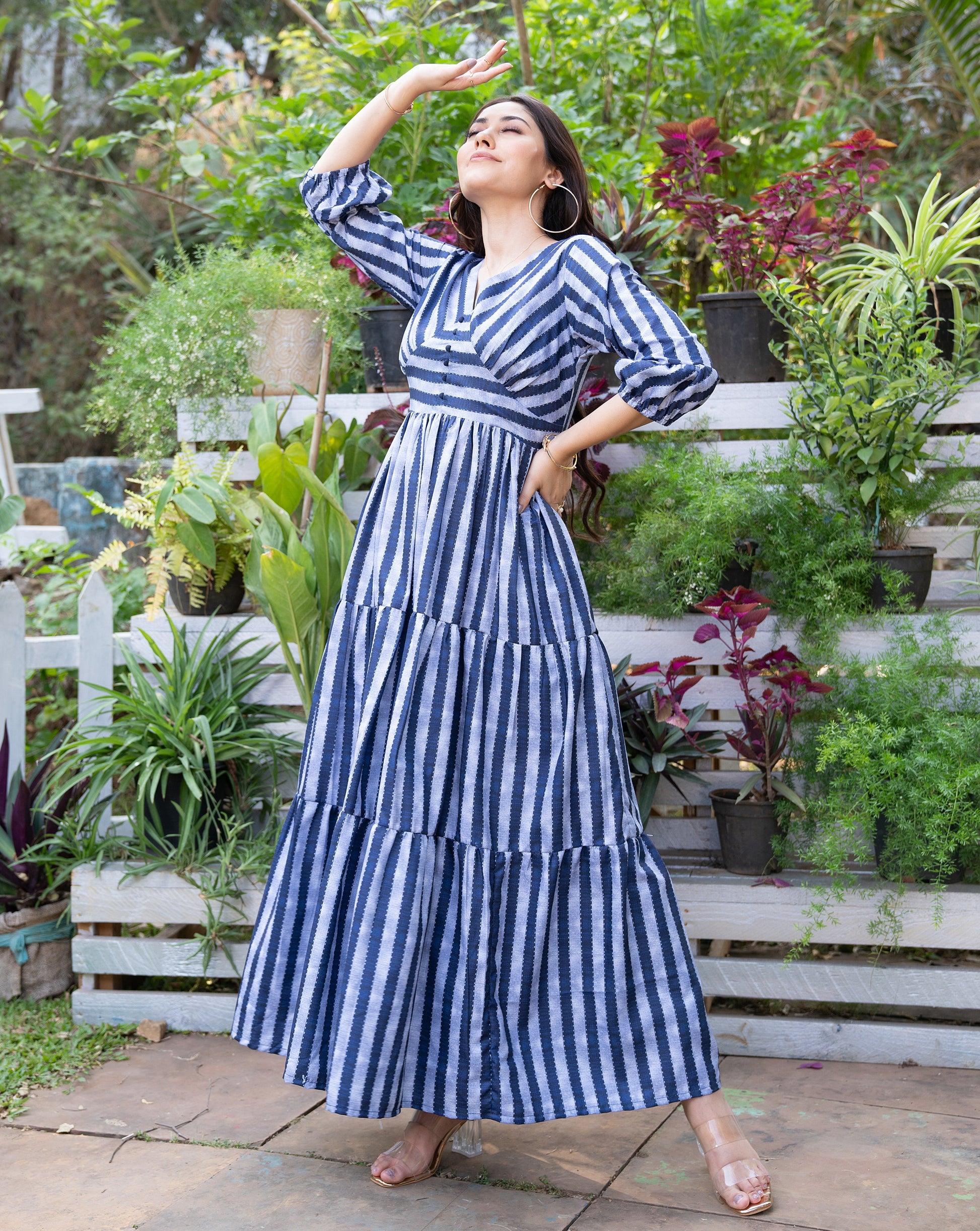 Navy Stripe Long Dress Label nayshas Navy Stripe Long Dress Label nayshas