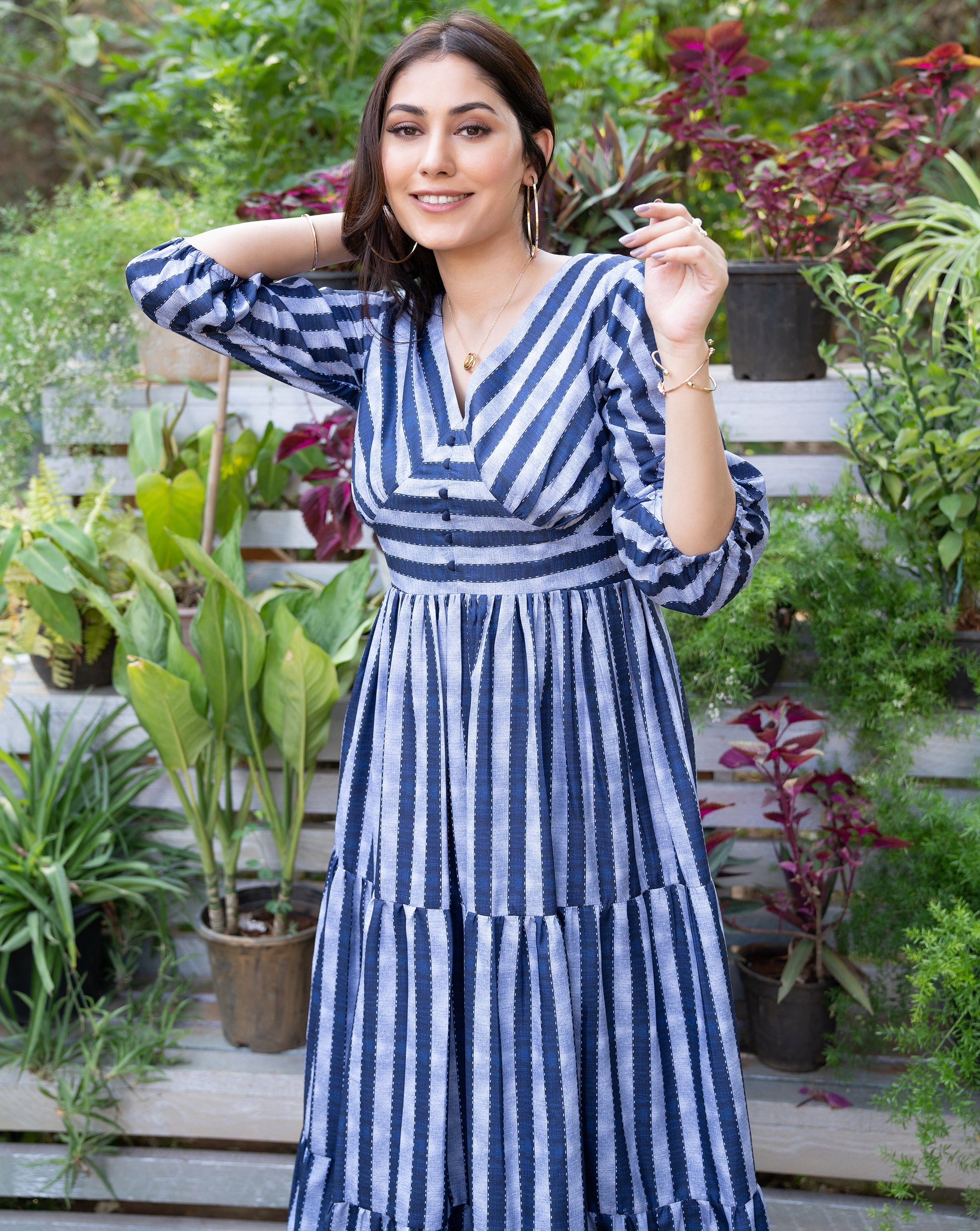 Navy Stripe Long Dress – Label nayshas Navy Stripe Long Dress – Label nayshas