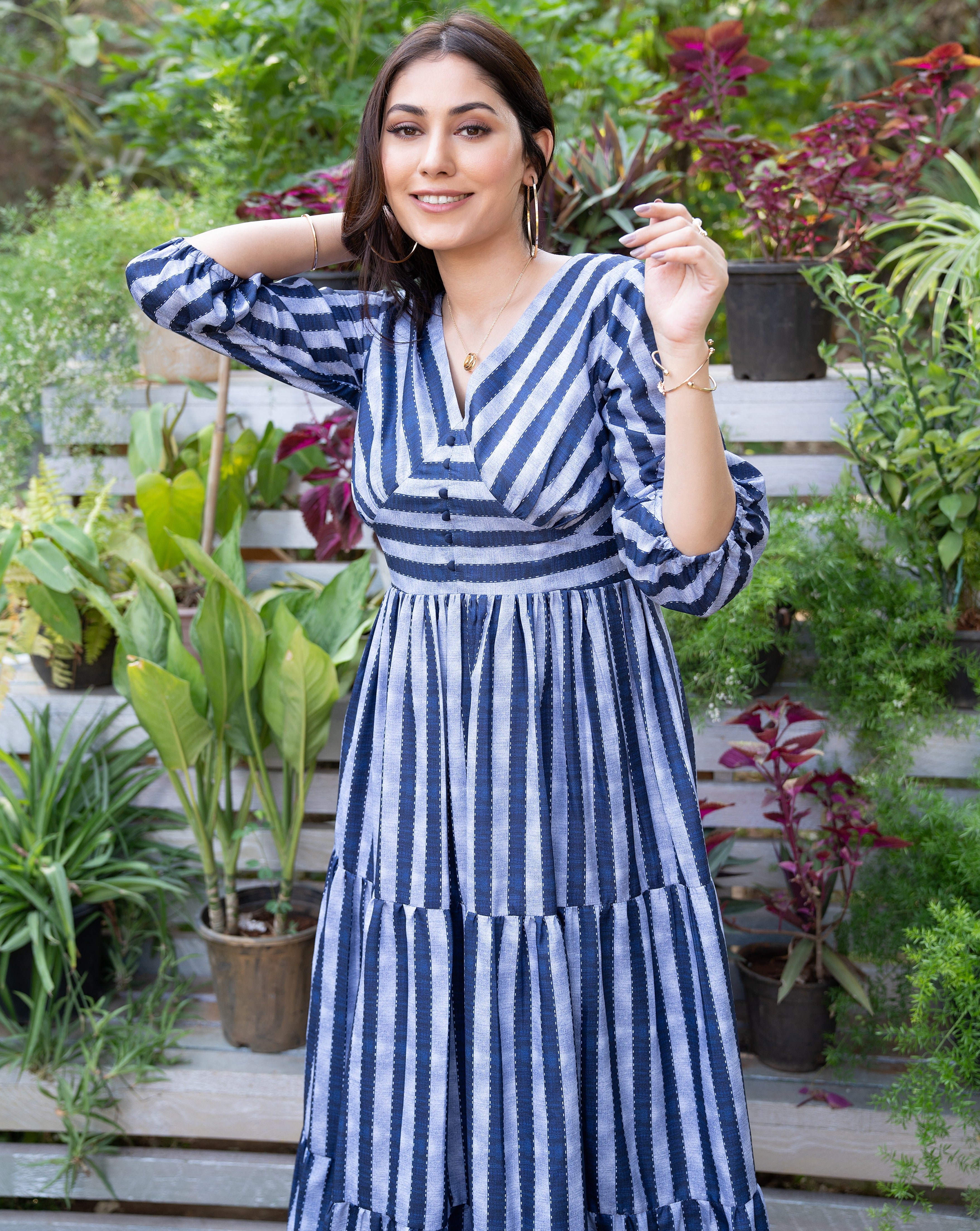 Navy Stripe Long Dress