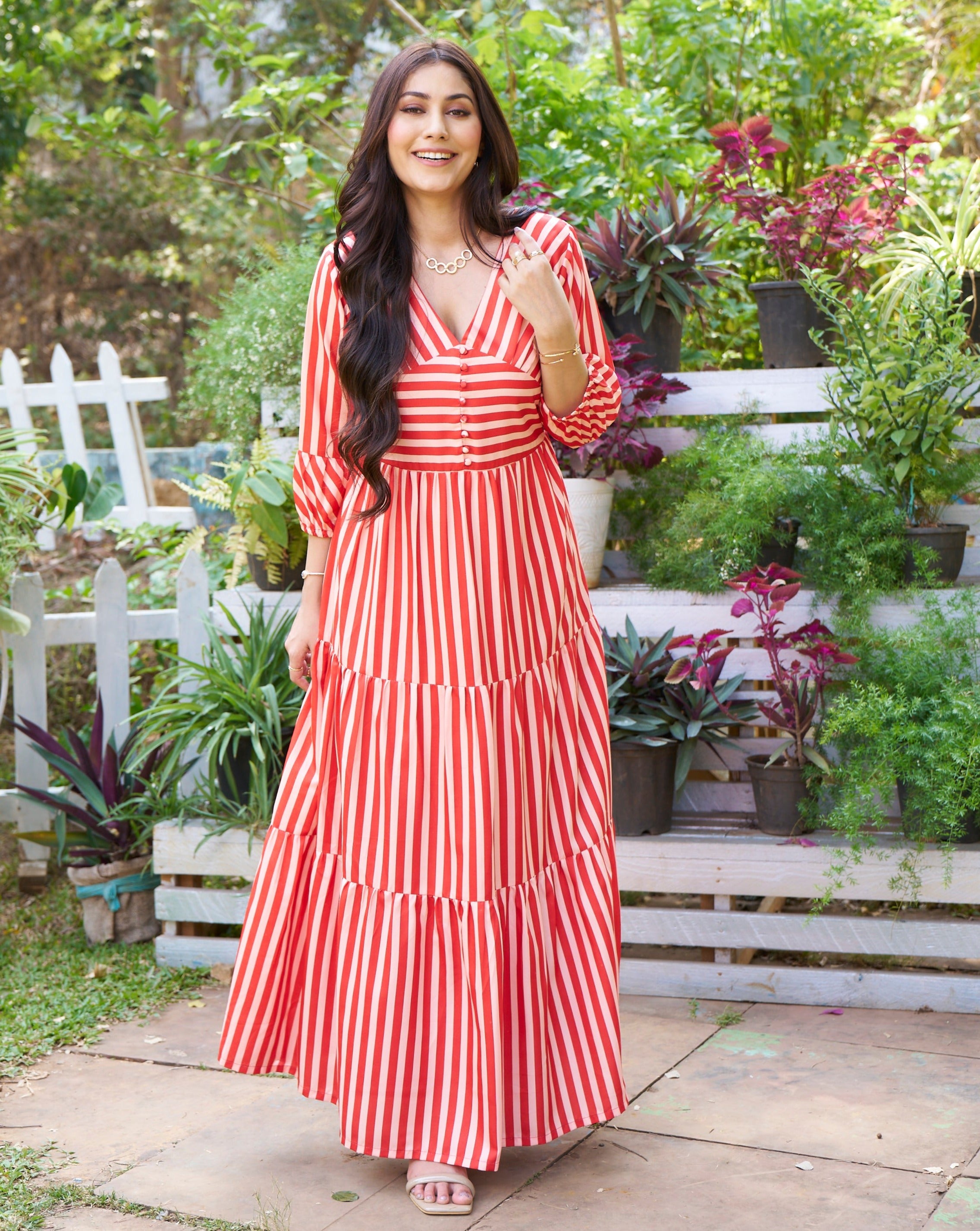 Orange Stripes Long Dress Nayshas