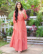 Orange Stripes Long Dress