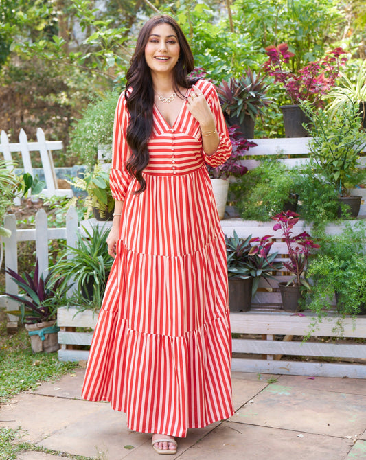 Orange Stripes Long Dress
